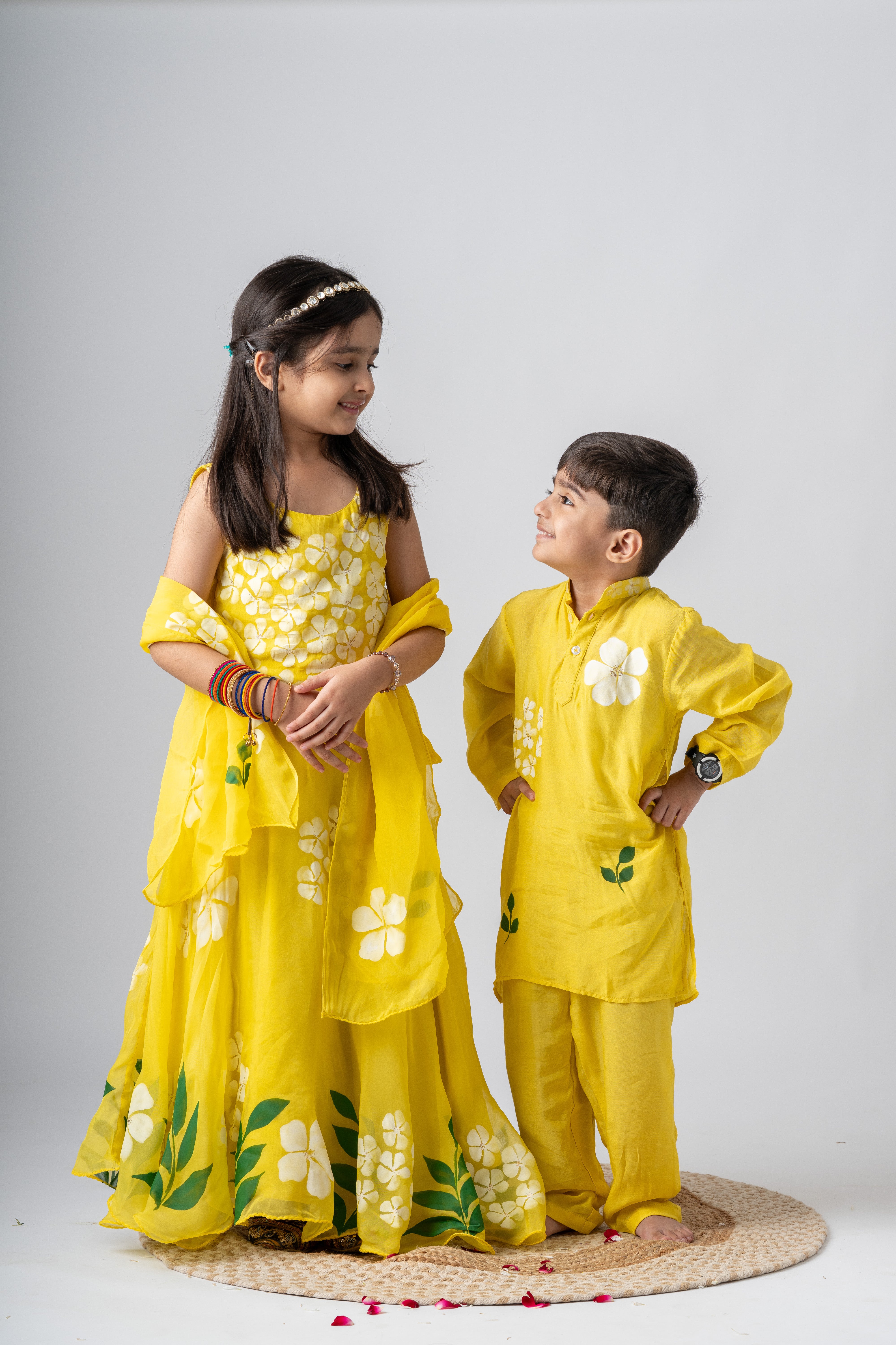 Boys Silk Handpainted Kurta Pant ethnic clothing set - Sunlit Blossoms