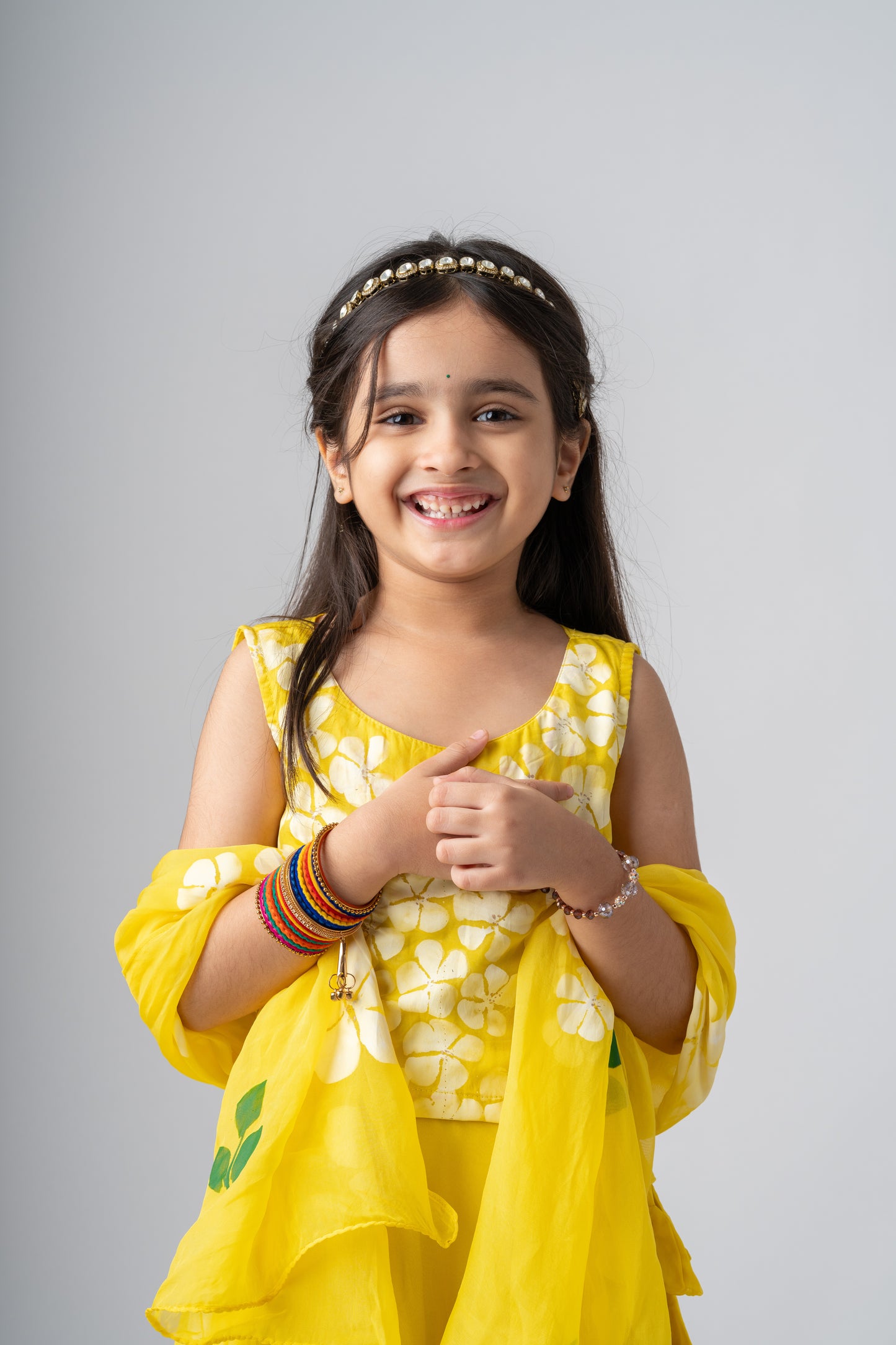 Girls Pure Organza Handpainted Lehenga Choli Set with Dupatta- Sunlit Blossoms