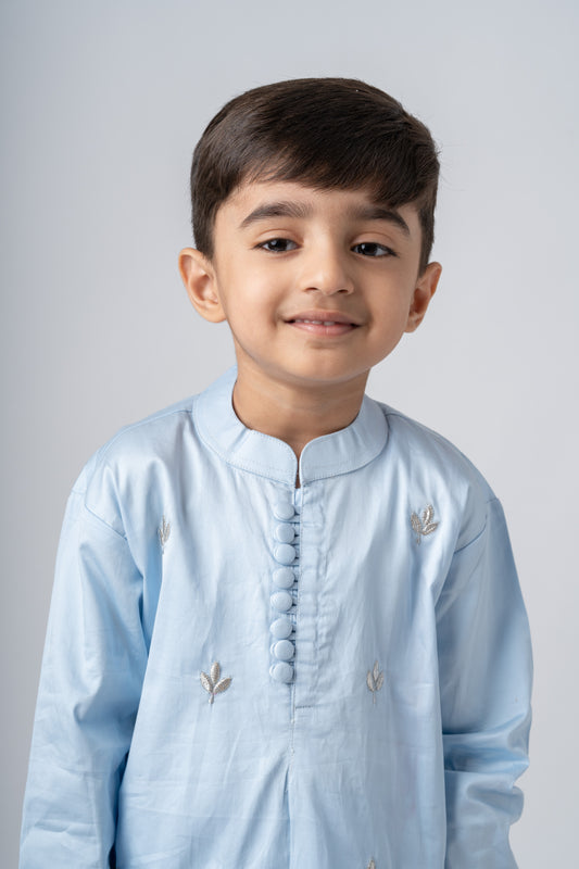 Boys Ambar Kurta Pant ethnic clothing set with gota work - Ice Blue