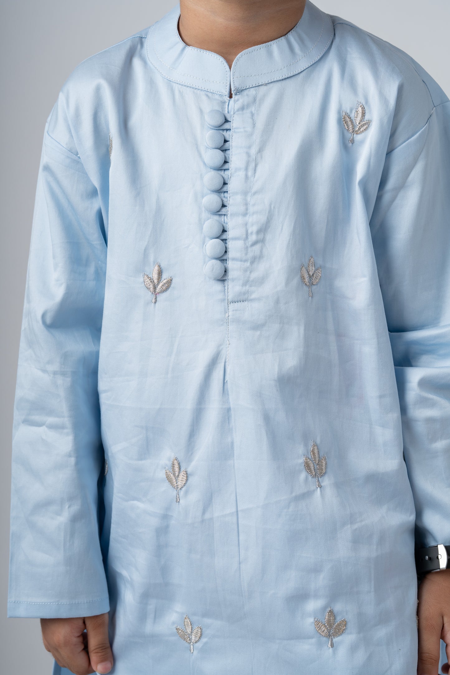 Boys Ambar Kurta Pant ethnic clothing set with gota work - Ice Blue