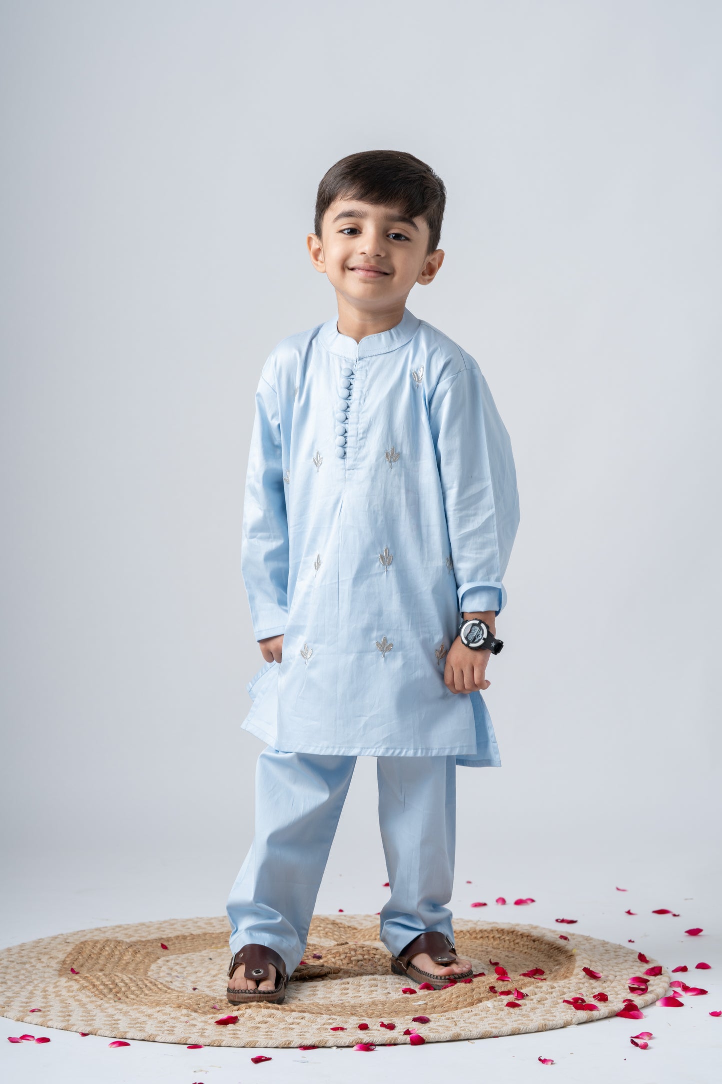 Boys Ambar Kurta Pant ethnic clothing set with gota work - Ice Blue