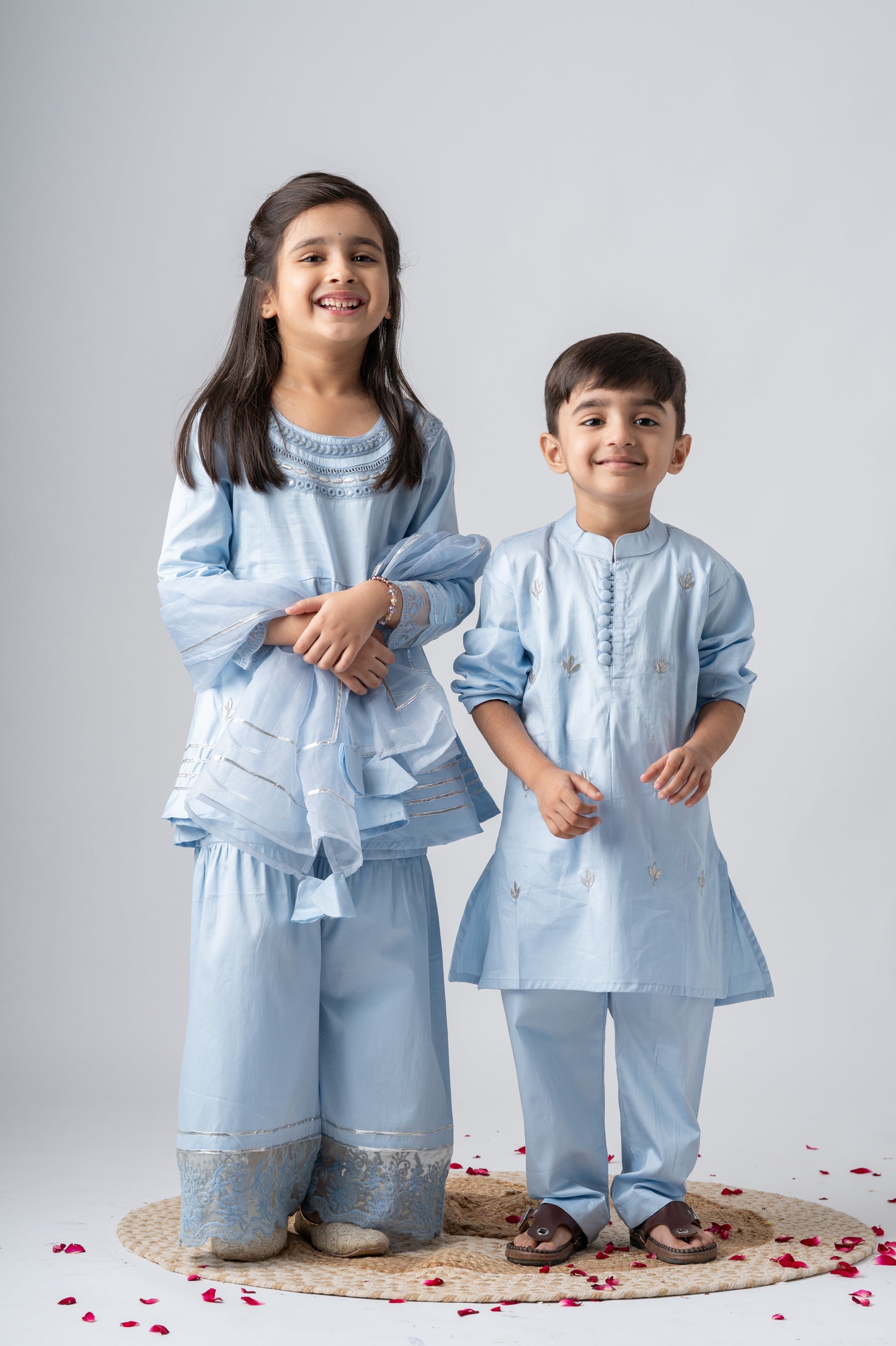 Boys Ambar Kurta Pant ethnic clothing set with gota work - Ice Blue