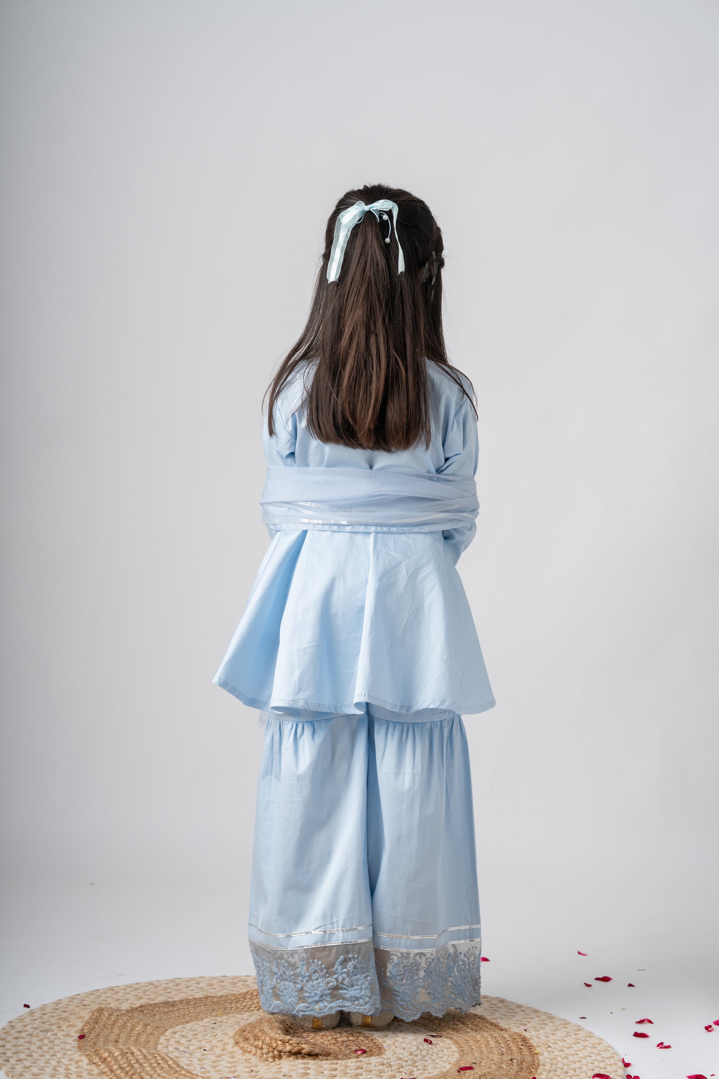 Girls Ambar Kurti and Sharara ethnic set with Dupatta - Ice Blue