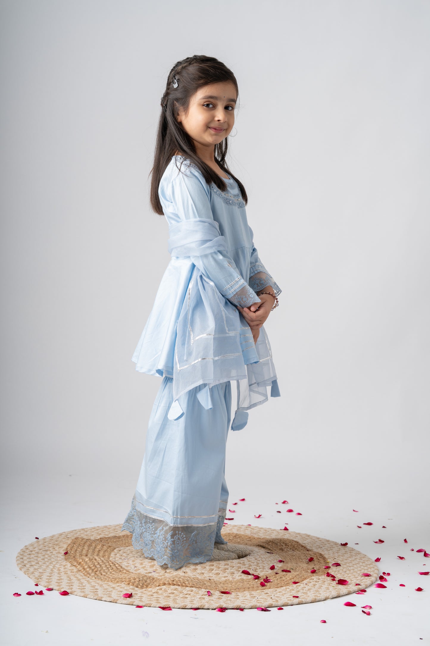 Girls Ambar Kurti and Sharara ethnic set with Dupatta - Ice Blue