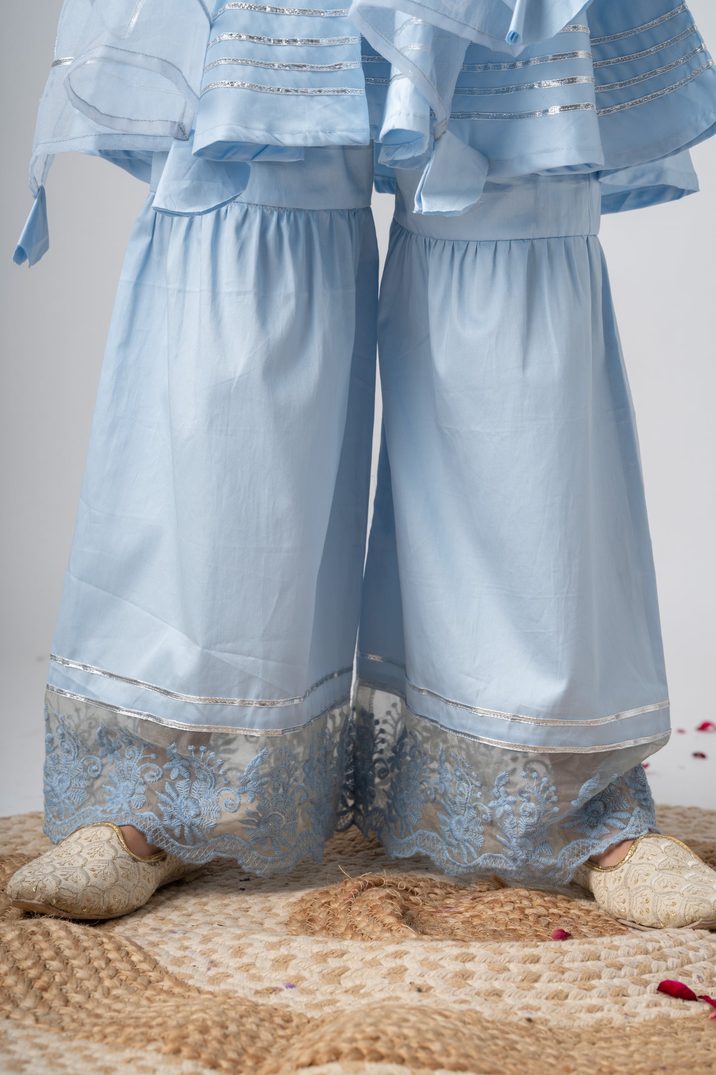 Girls Ambar Kurti and Sharara ethnic set with Dupatta - Ice Blue