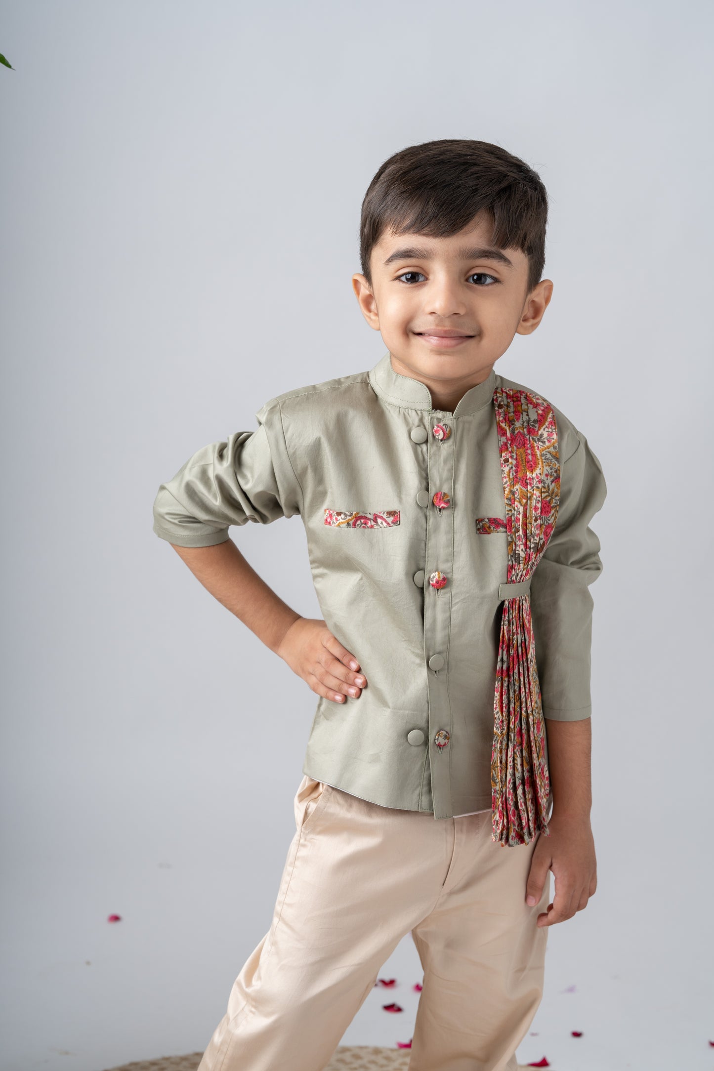 Boys Gulzaar Jodhpuri Jacket with Pants - Sage Green