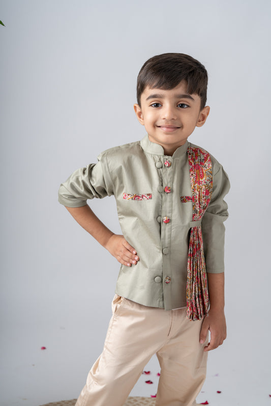 Boys Gulzaar Jodhpuri Jacket with Pants - Sage Green