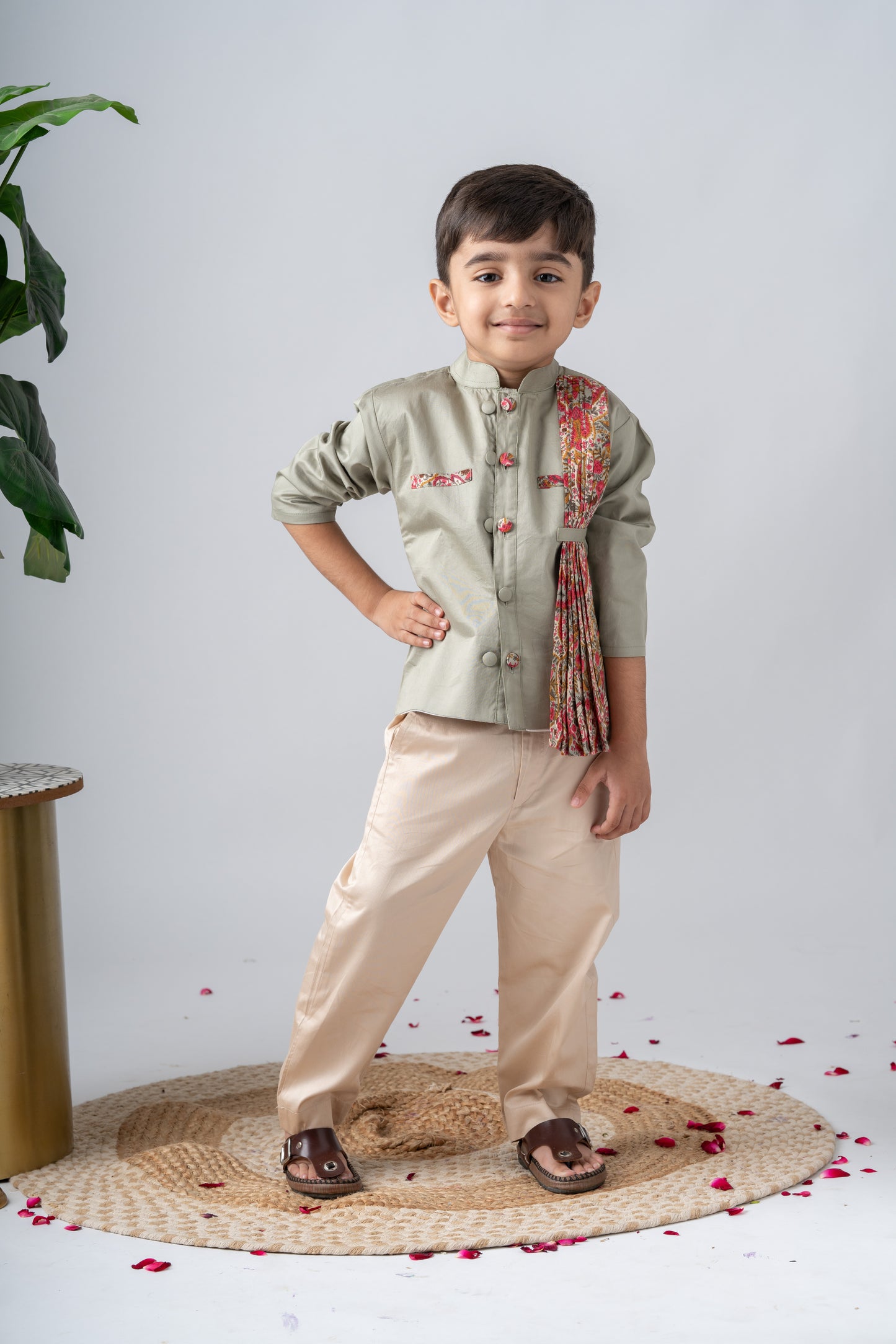 Boys Gulzaar Jodhpuri Jacket with Pants - Sage Green
