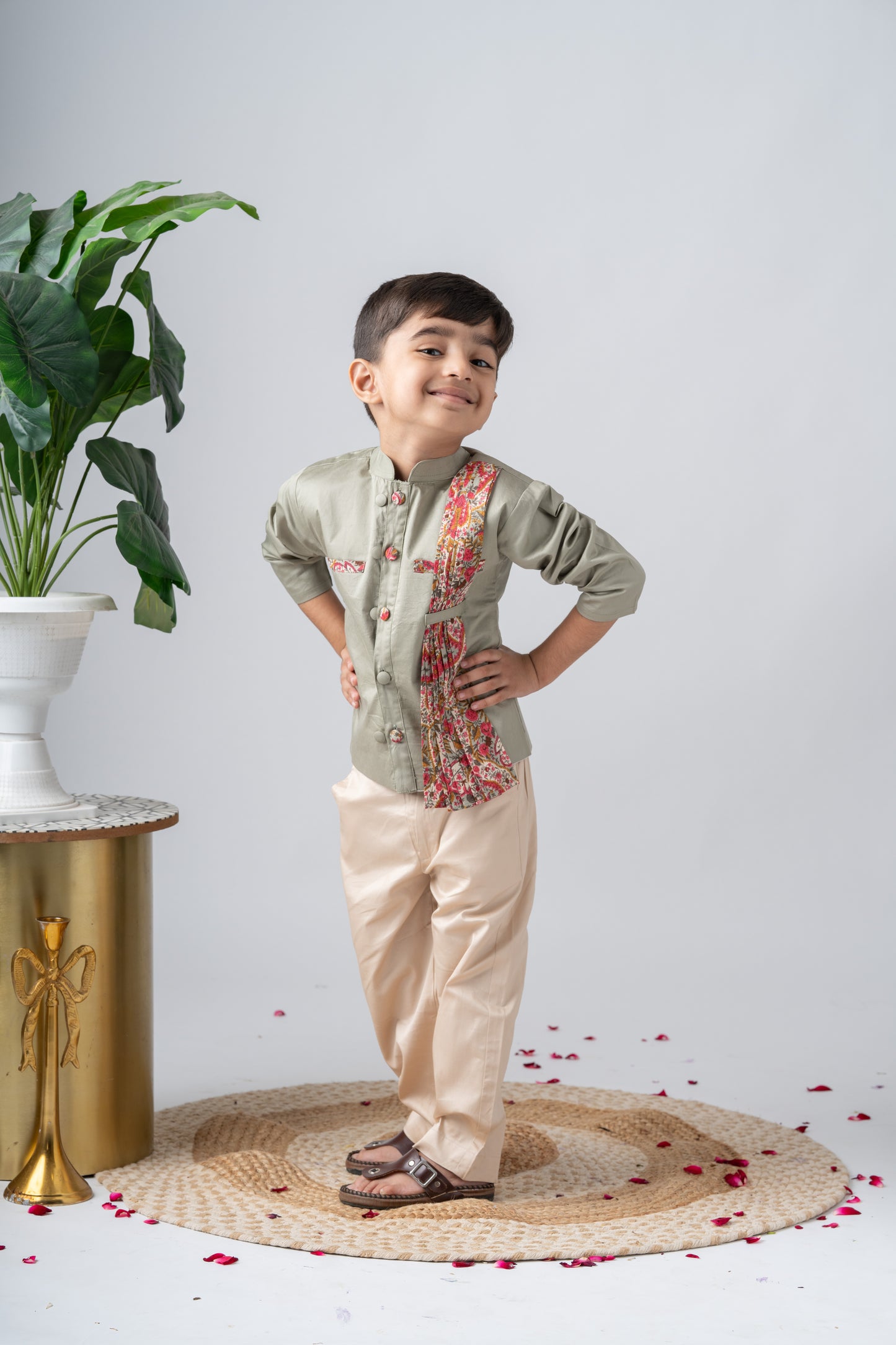 Boys Gulzaar Jodhpuri Jacket with Pants - Sage Green