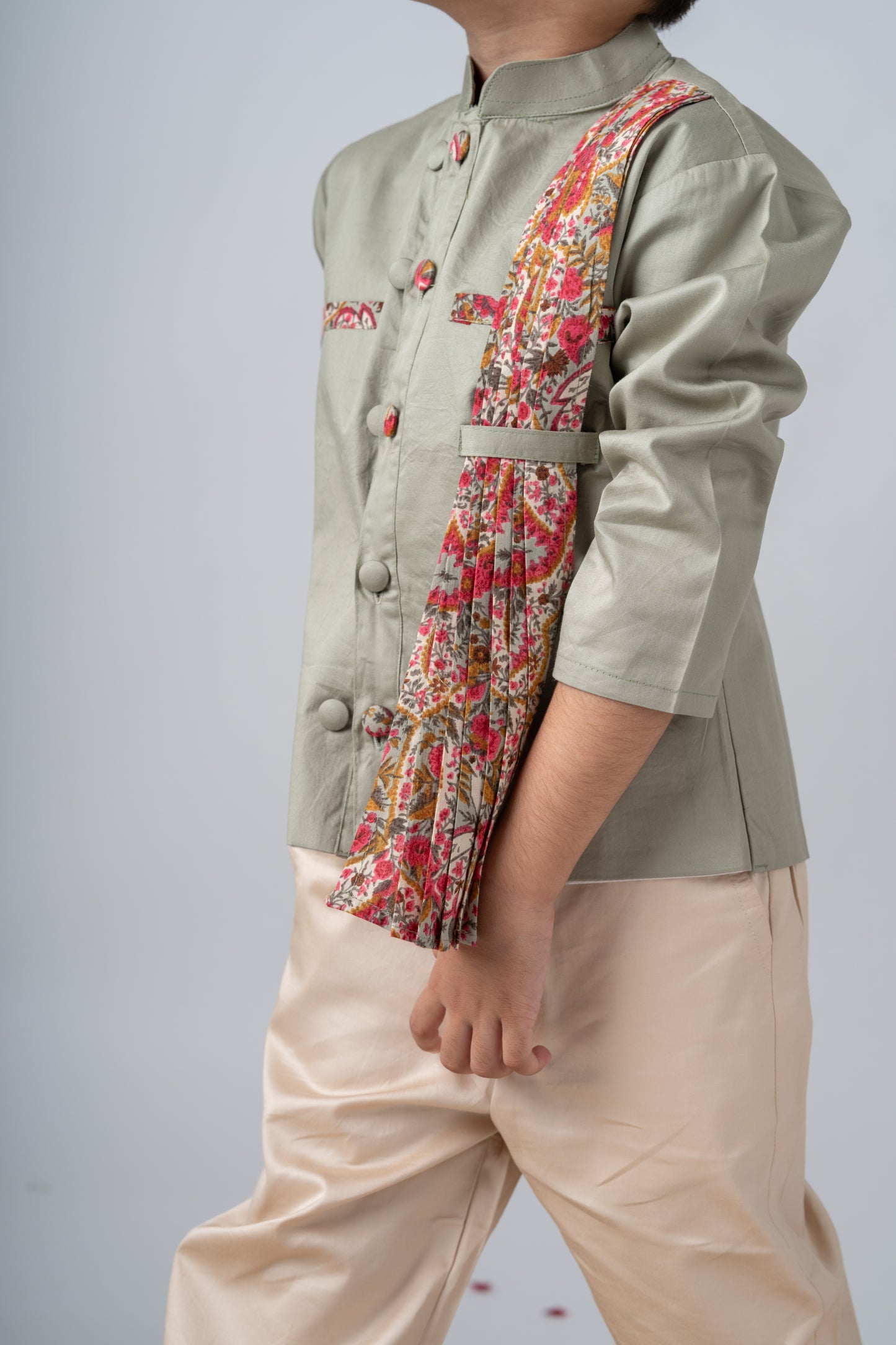 Boys Gulzaar Jodhpuri Jacket with Pants - Sage Green