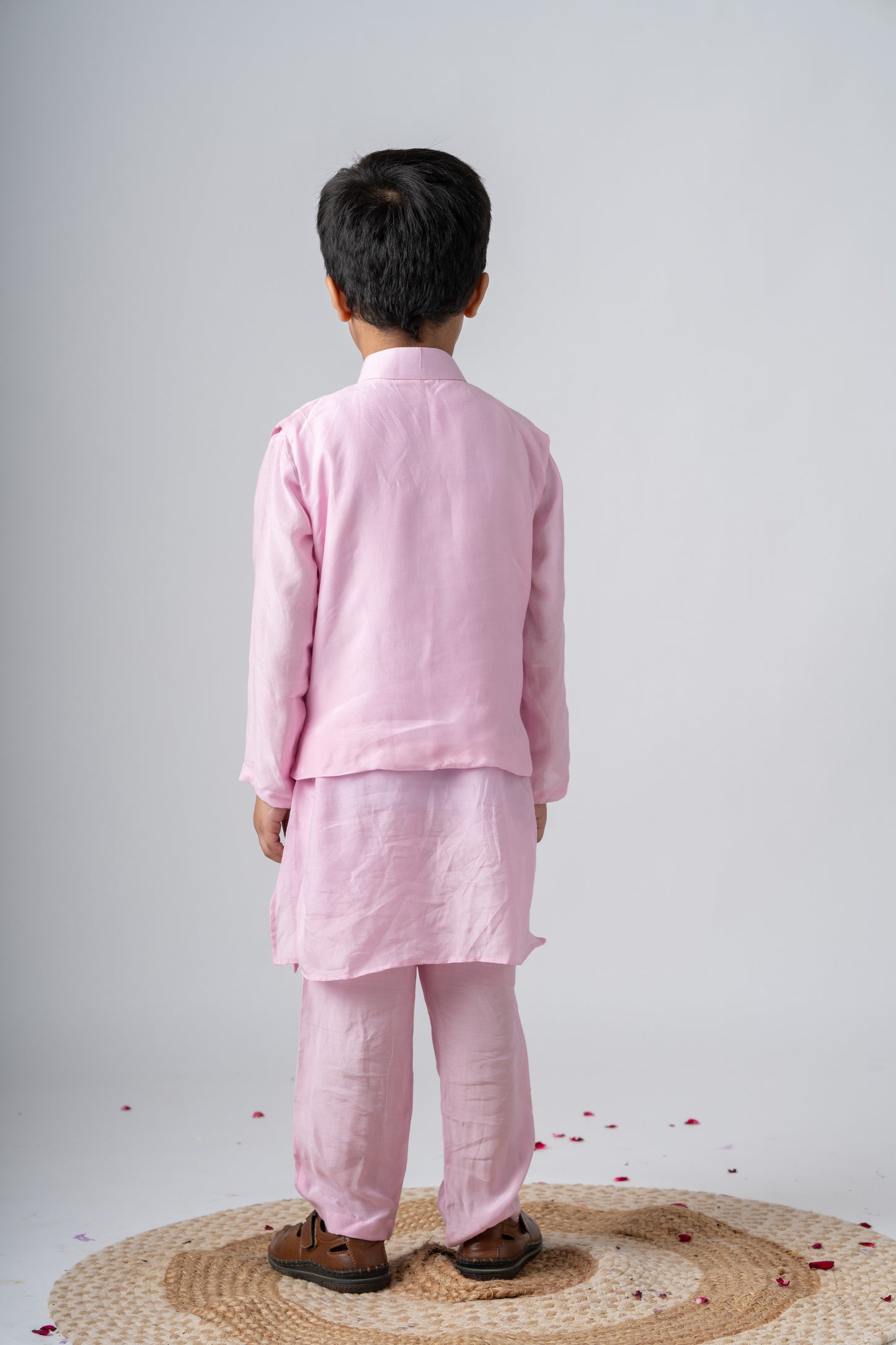 Boys Silk Handpainted Kurta Pant & Jacket 3 piece ethnic clothing set - Rosé Affair