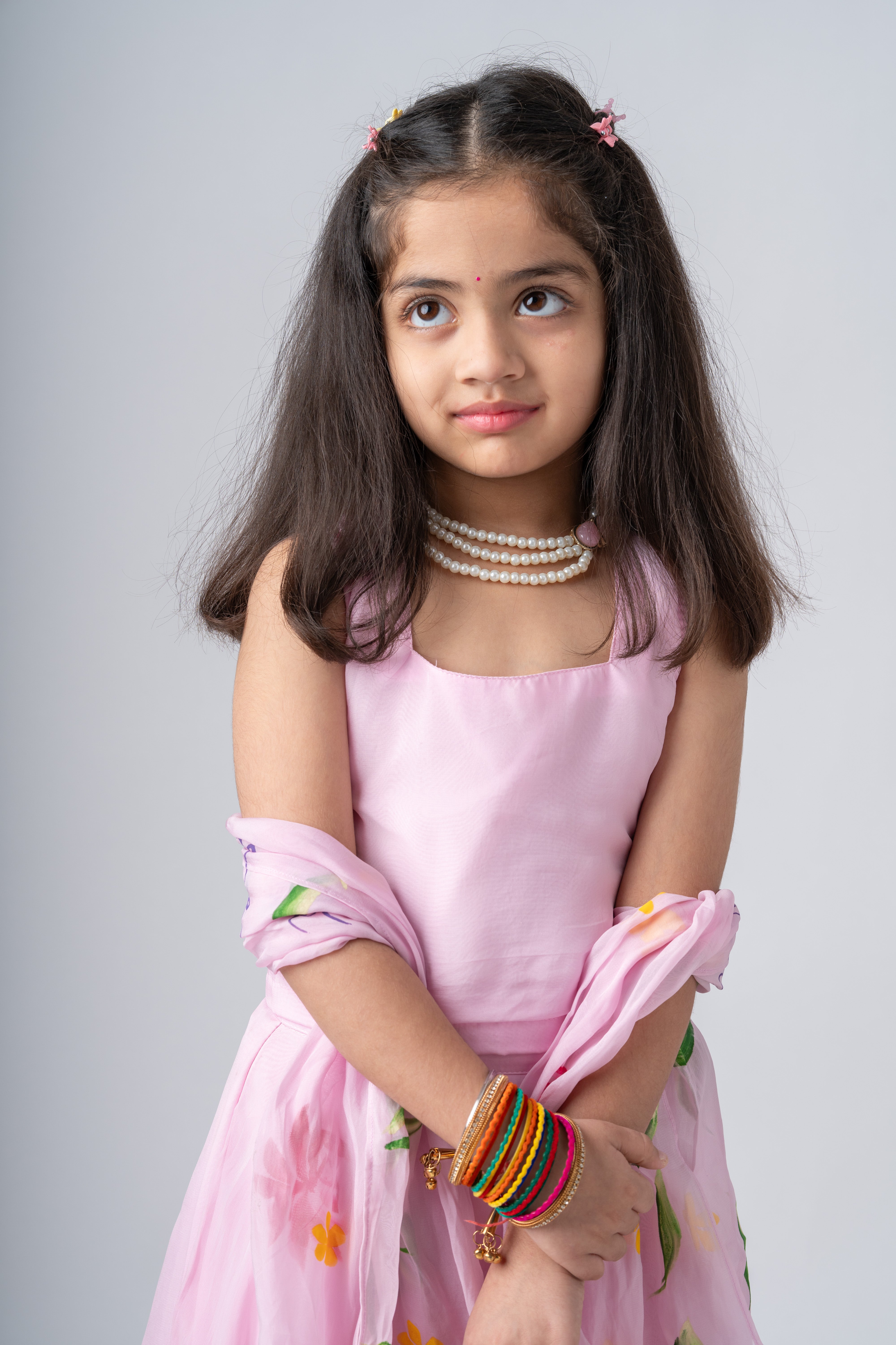 Girls Pure Organza Handpainted Lehenga Choli Set with Dupatta - Rosé Affair