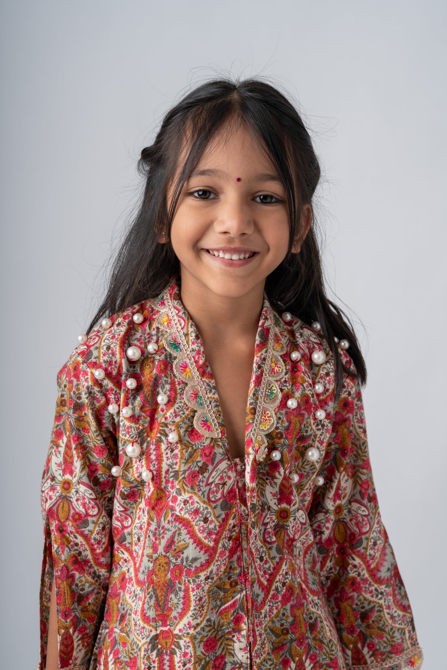Girls Gulzaar Embellished Jacket with Kalidar Sharara Pants - Sage green