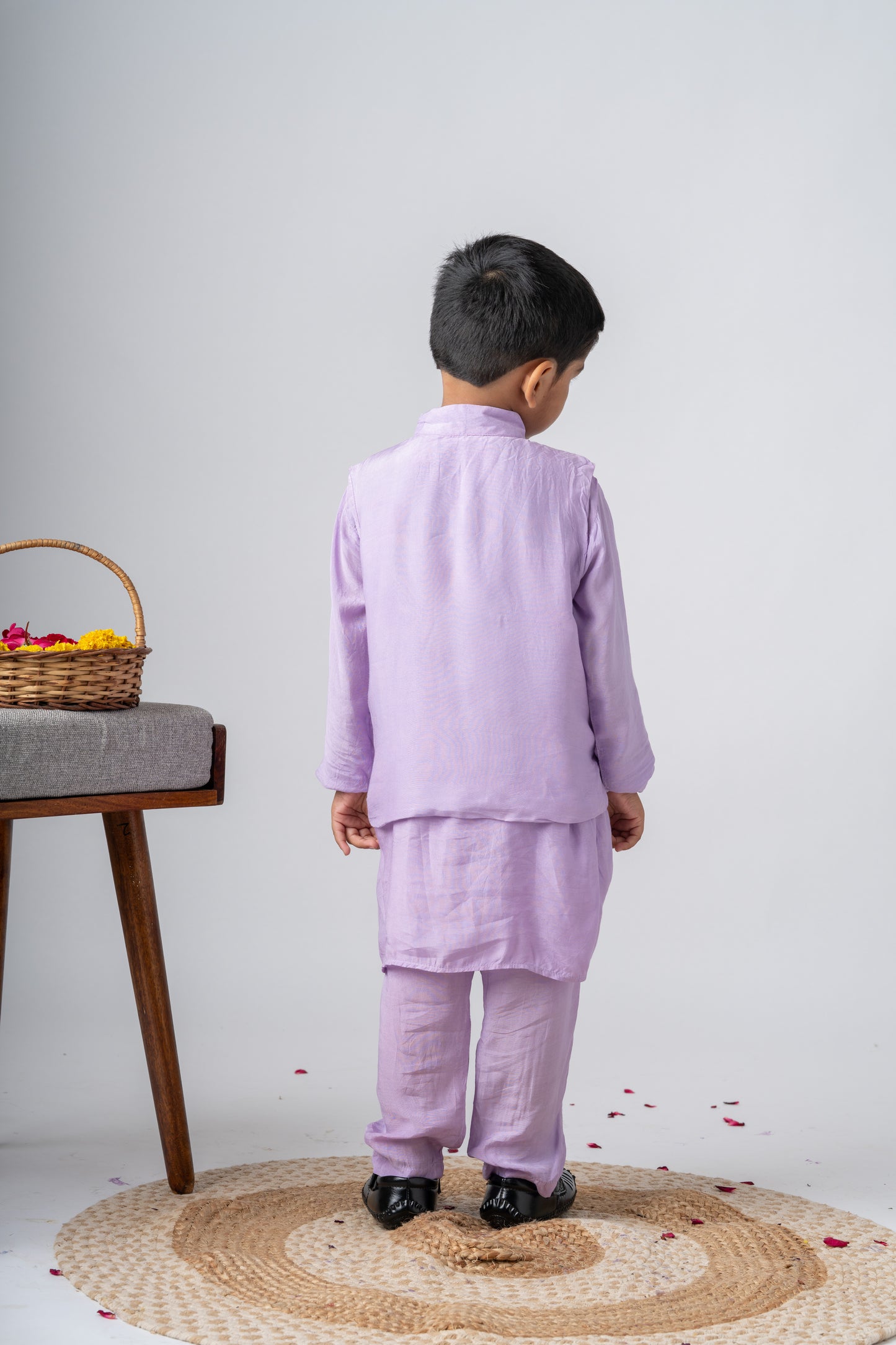 Boys Silk Handpainted Kurta Pant & Jacket 3 piece ethnic clothing set - Lilac Dreams