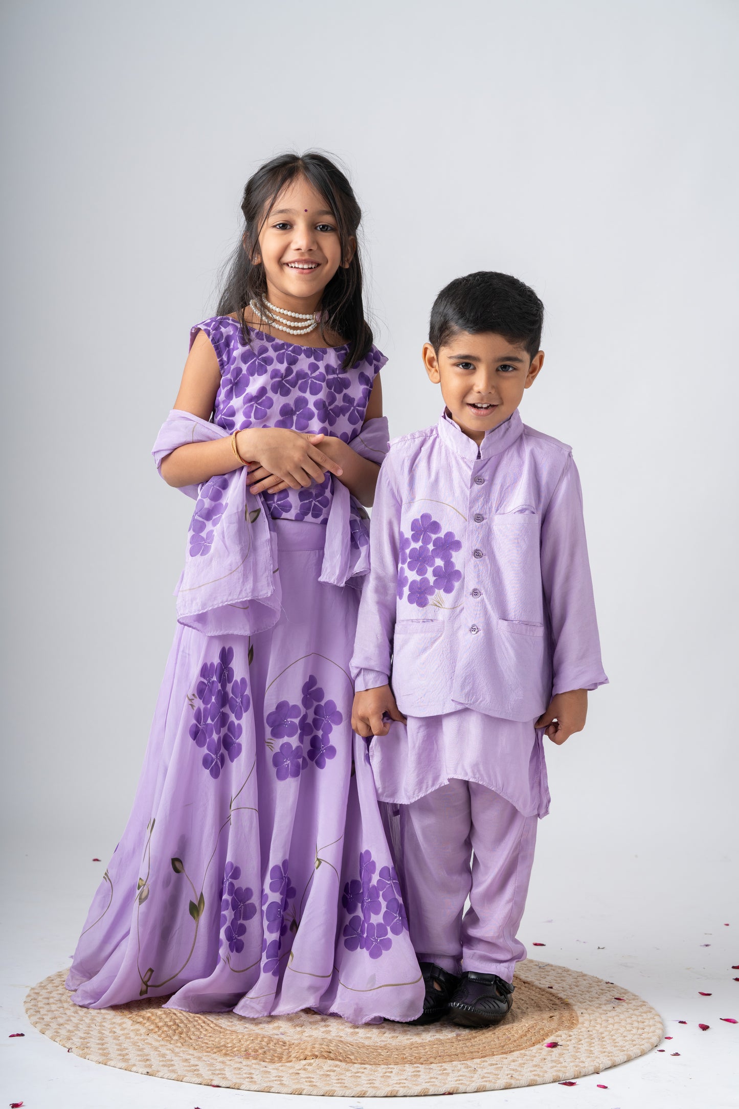 Boys Silk Handpainted Kurta Pant & Jacket 3 piece ethnic clothing set - Lilac Dreams