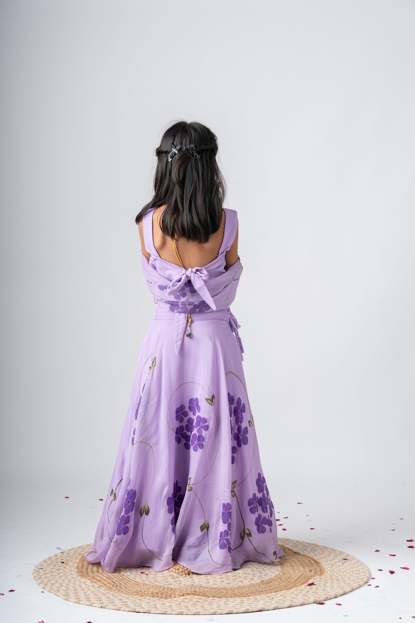 Girls Pure Organza Handpainted Lehenga Choli Set with Dupatta - Lilac Dreams