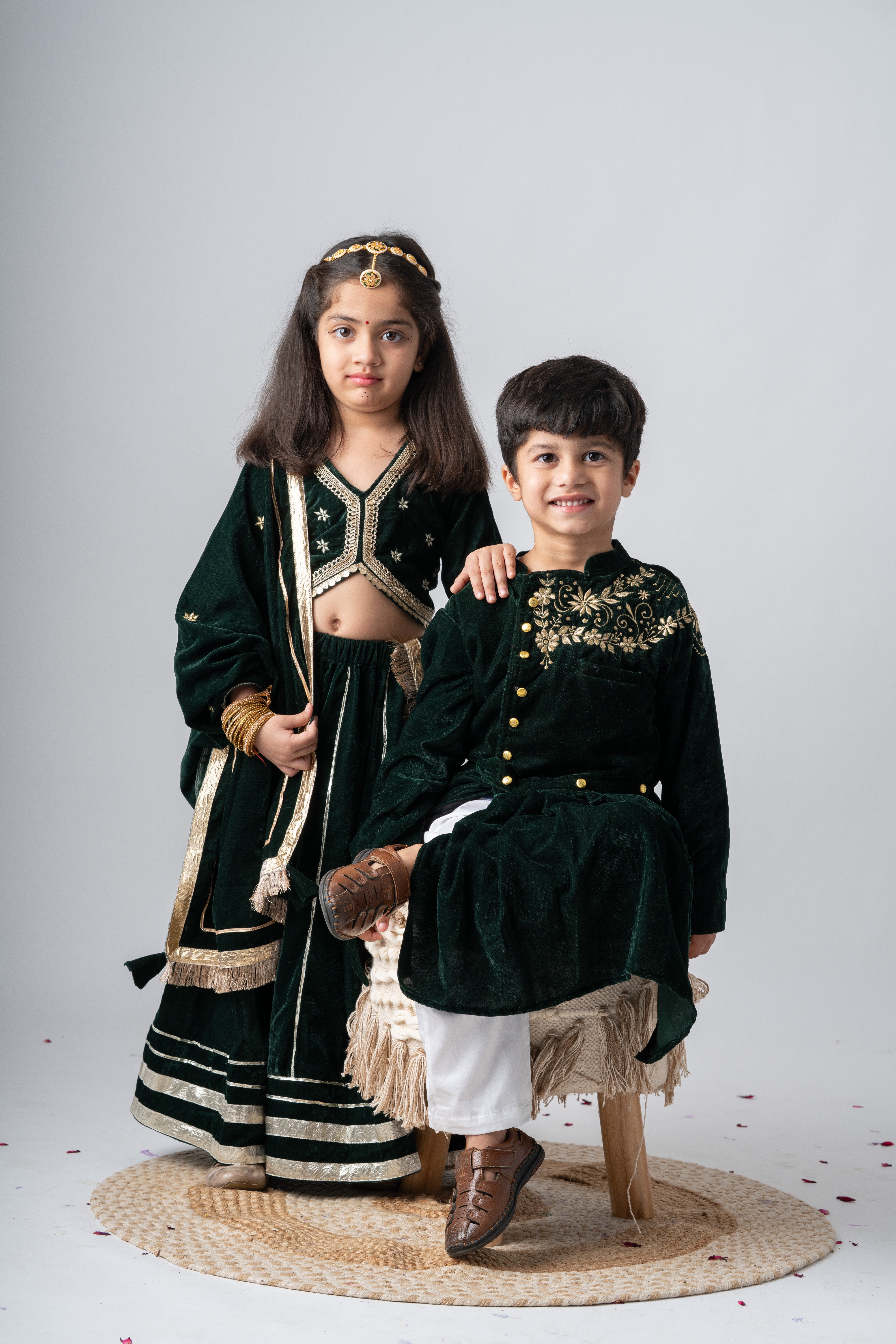 Boys Maharaja Velvet Jodhpuri embroidered Jacket with Pants - Bottle Green