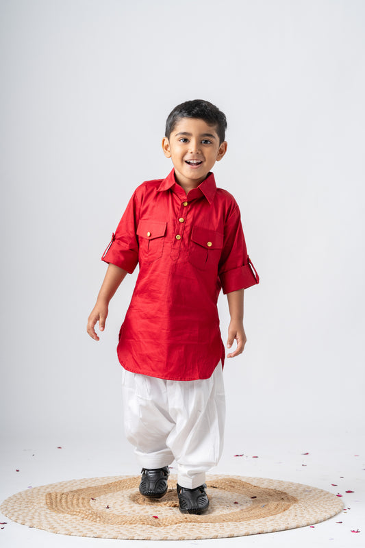 Boys Sultan Kurta with Salwar ethnic clothing set - Red