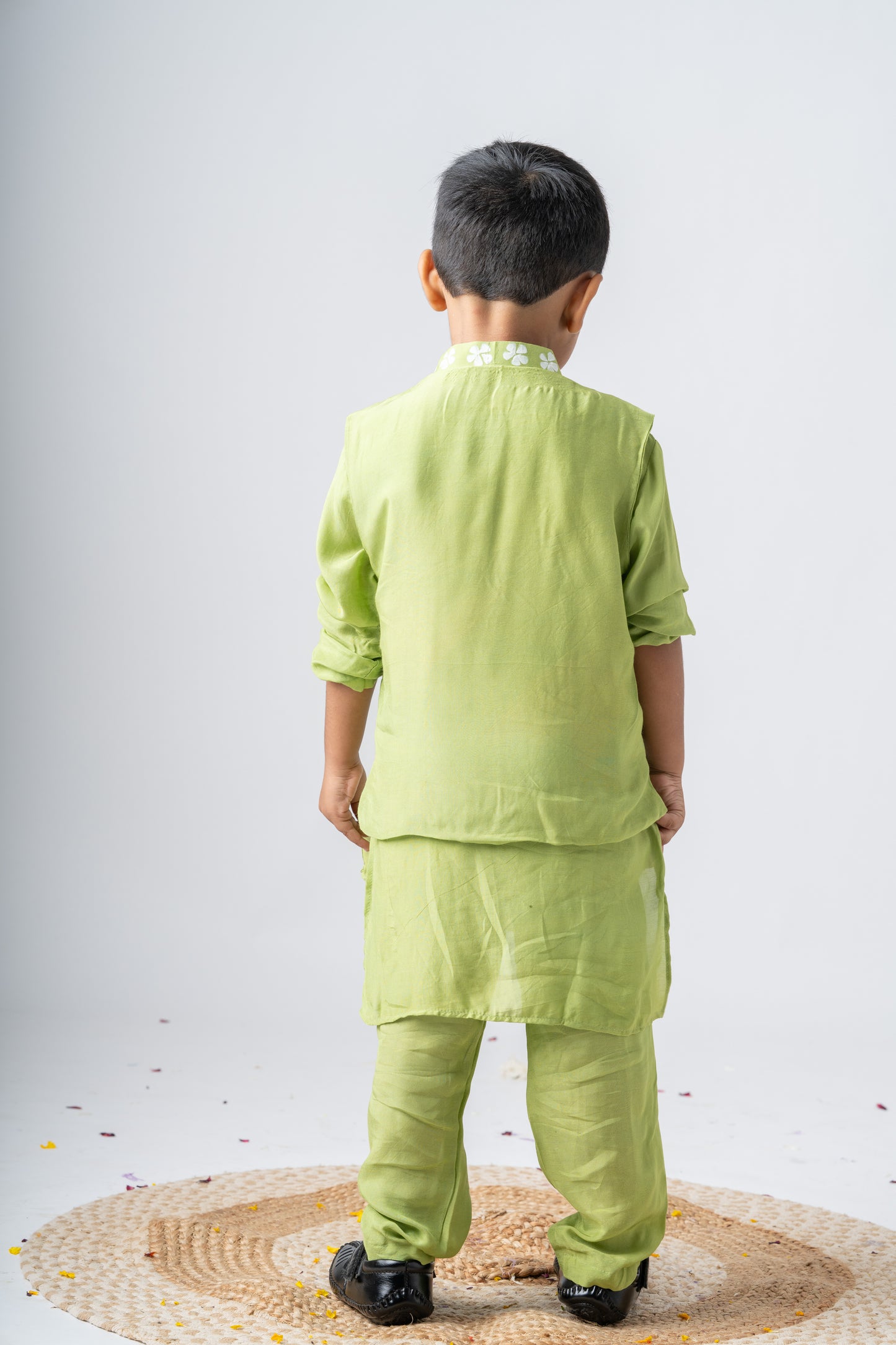 Boys Silk Handpainted Kurta Pant & Jacket 3 piece ethnic clothing set - Garden of Promise