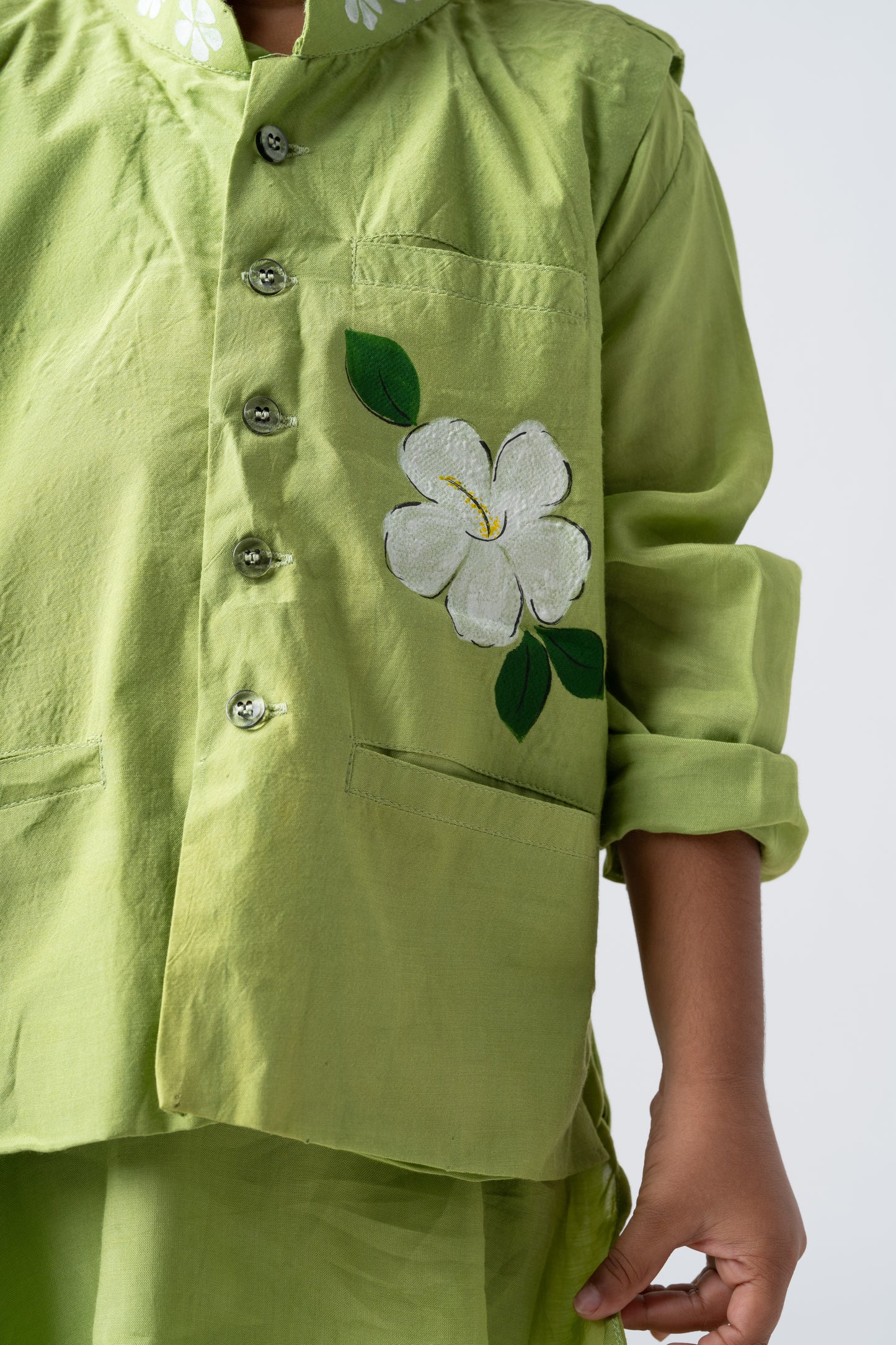 Boys Silk Handpainted Kurta Pant & Jacket 3 piece ethnic clothing set - Garden of Promise