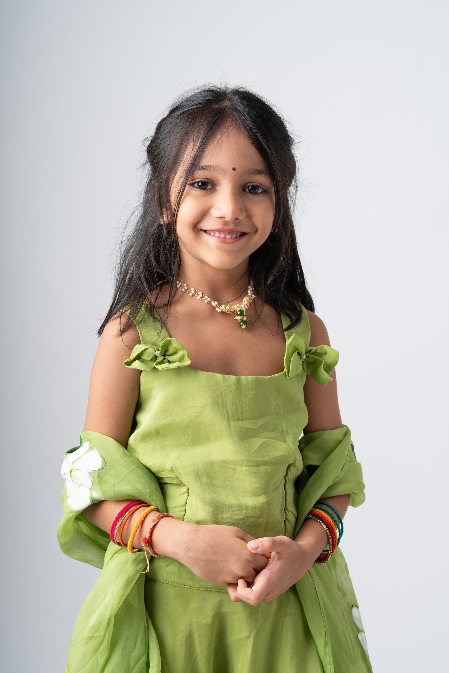 Girls Pure Organza Handpainted Lehenga Choli Set with Dupatta - Garden of Promise