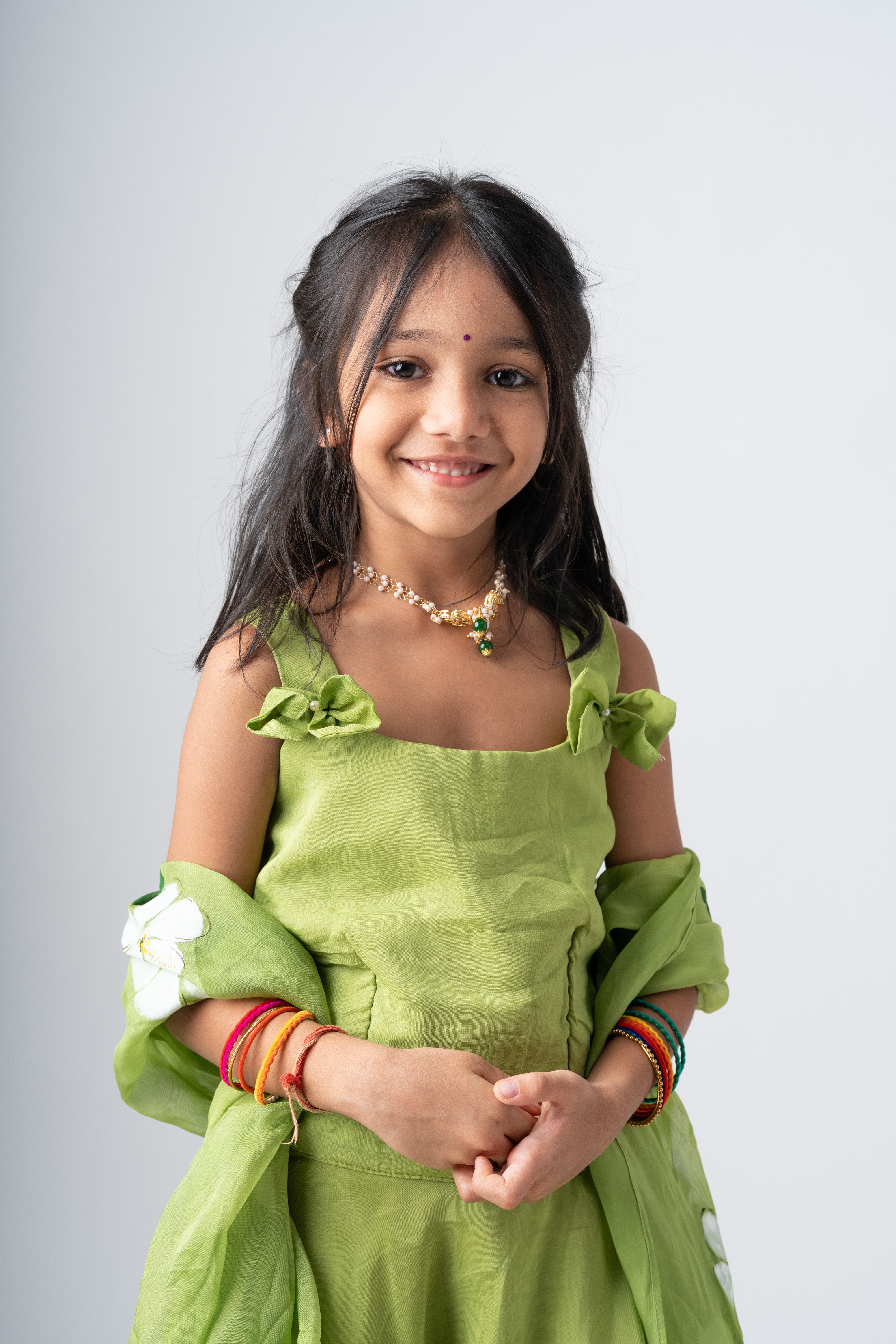 Girls Pure Organza Handpainted Lehenga Choli Set with Dupatta - Garden of Promise