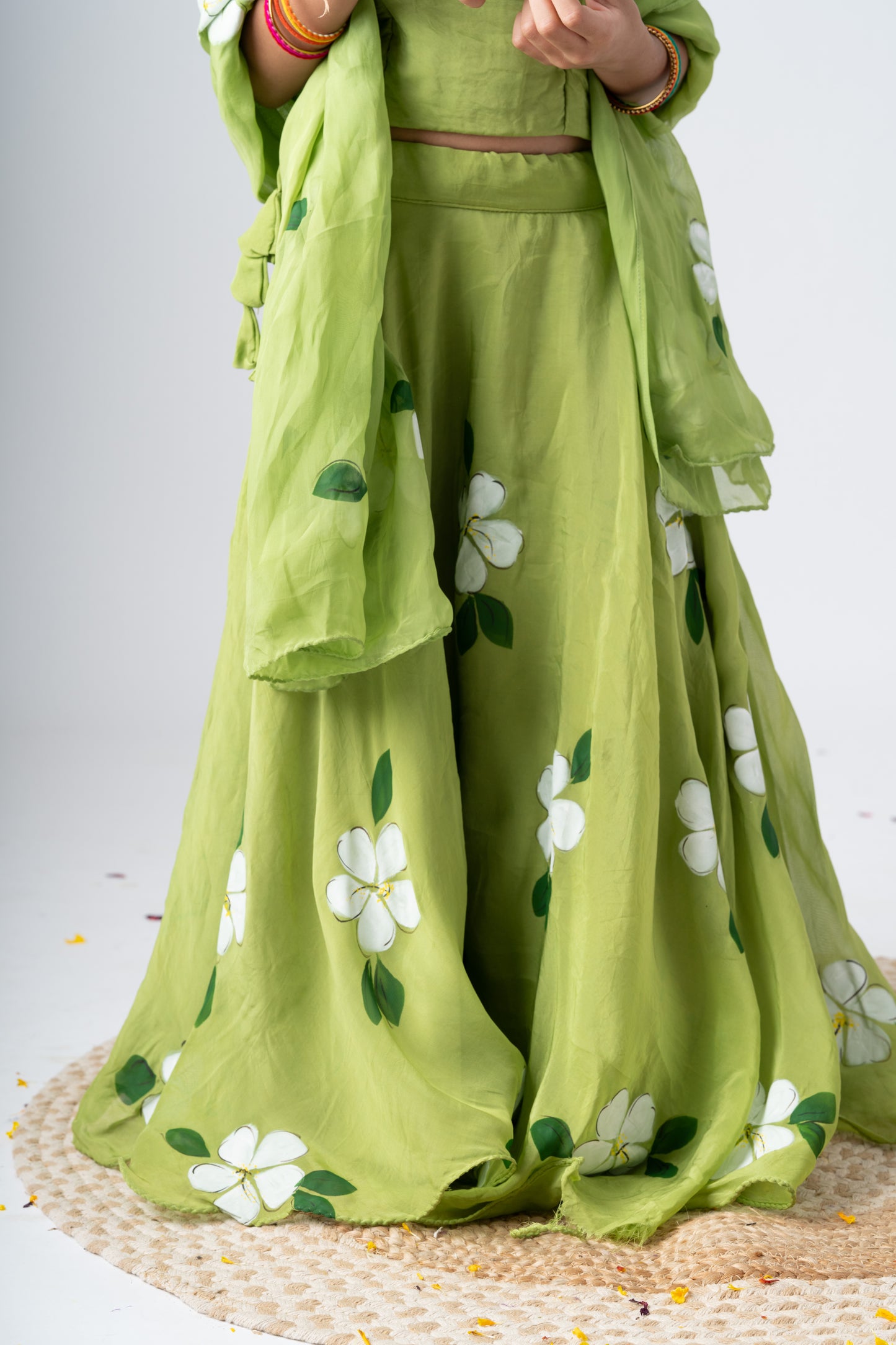 Girls Pure Organza Handpainted Lehenga Choli Set with Dupatta - Garden of Promise