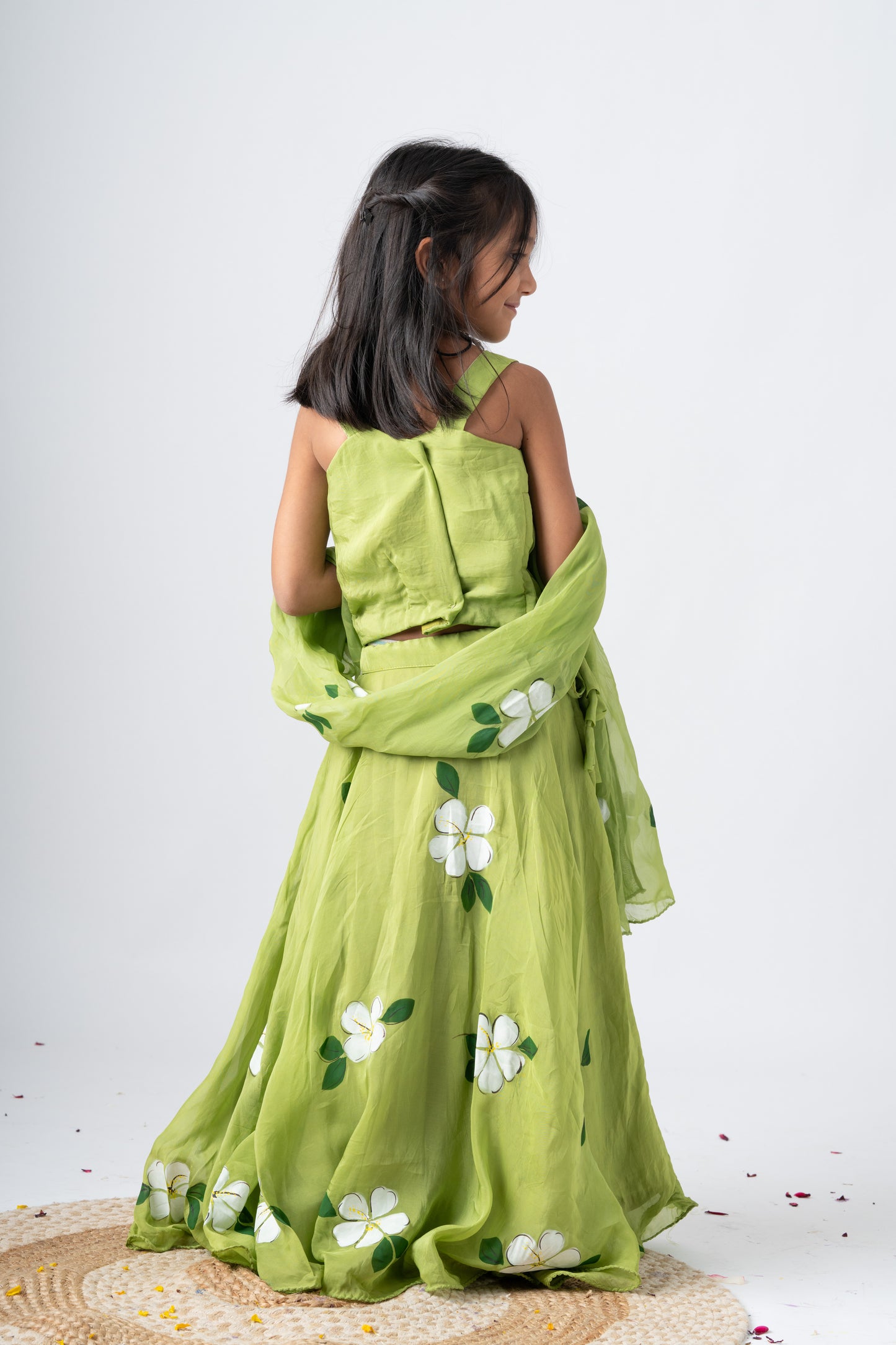 Girls Pure Organza Handpainted Lehenga Choli Set with Dupatta - Garden of Promise