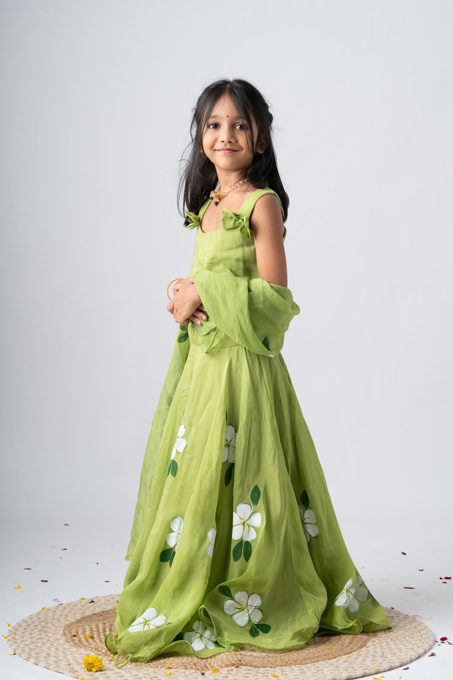 Girls Pure Organza Handpainted Lehenga Choli Set with Dupatta - Garden of Promise