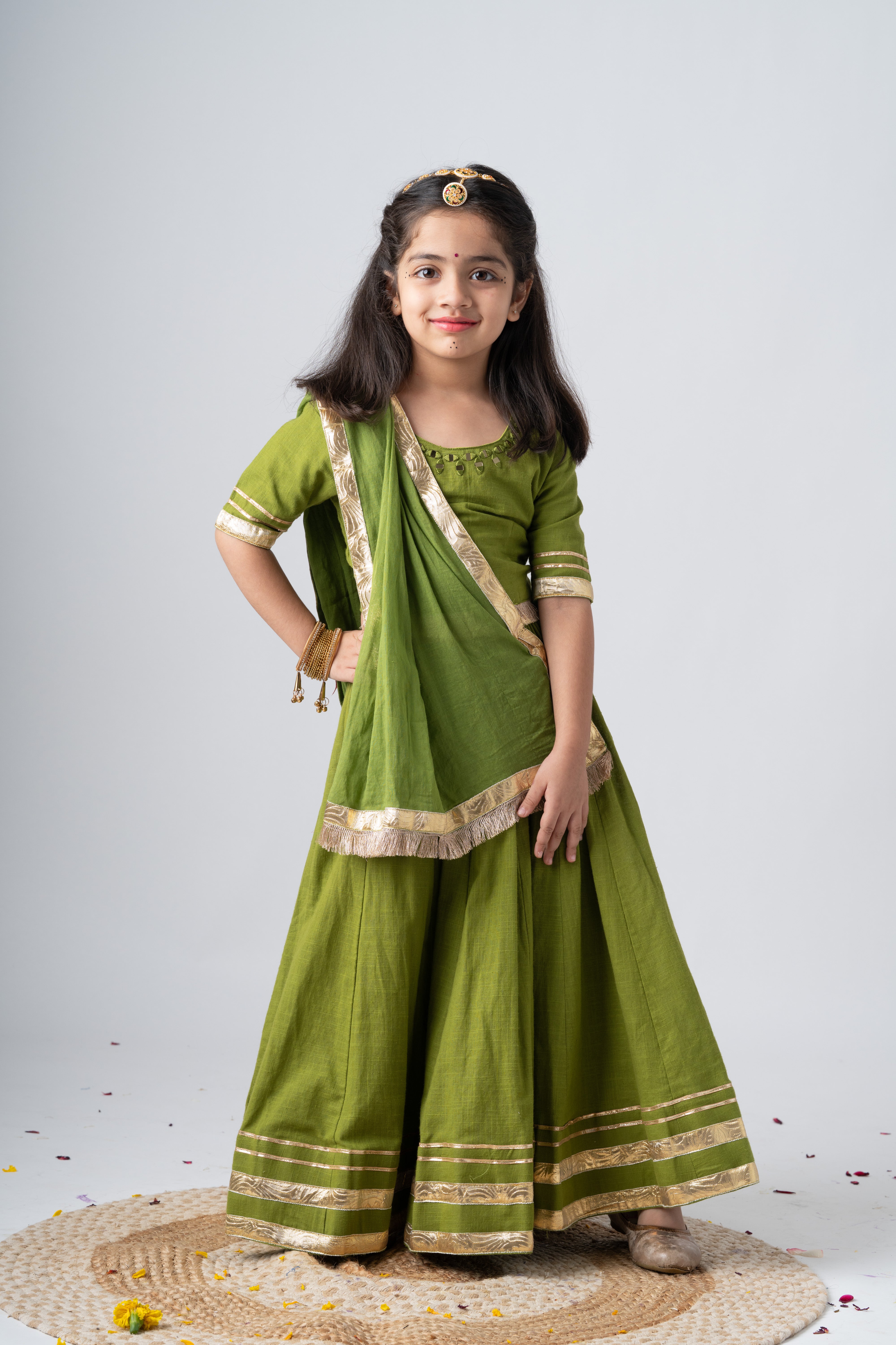 Girls Padmavati Pure Cotton Chaniya Choli Ethnic Clothing set - Green