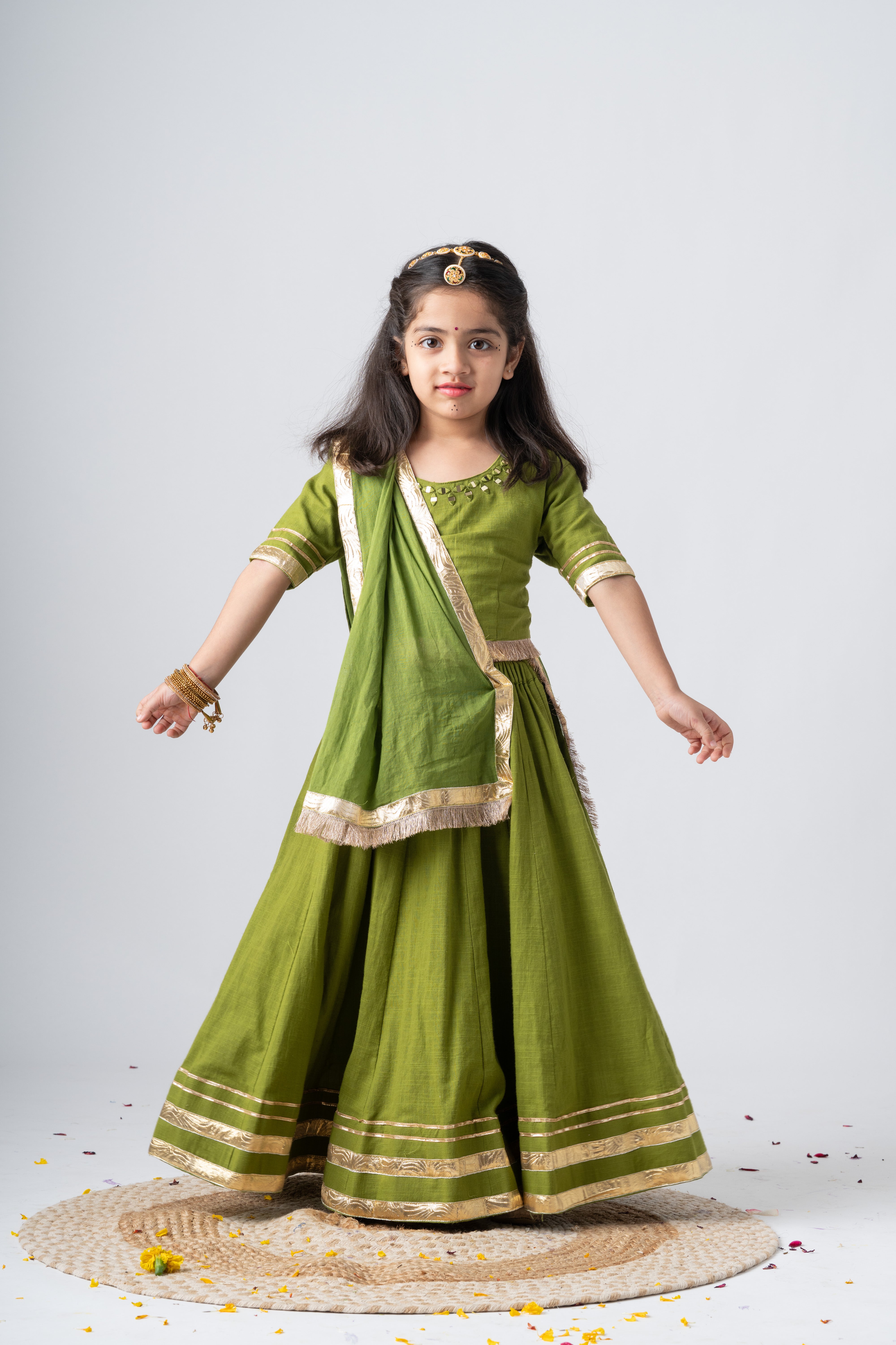 Girls Padmavati Pure Cotton Chaniya Choli Ethnic Clothing set - Green