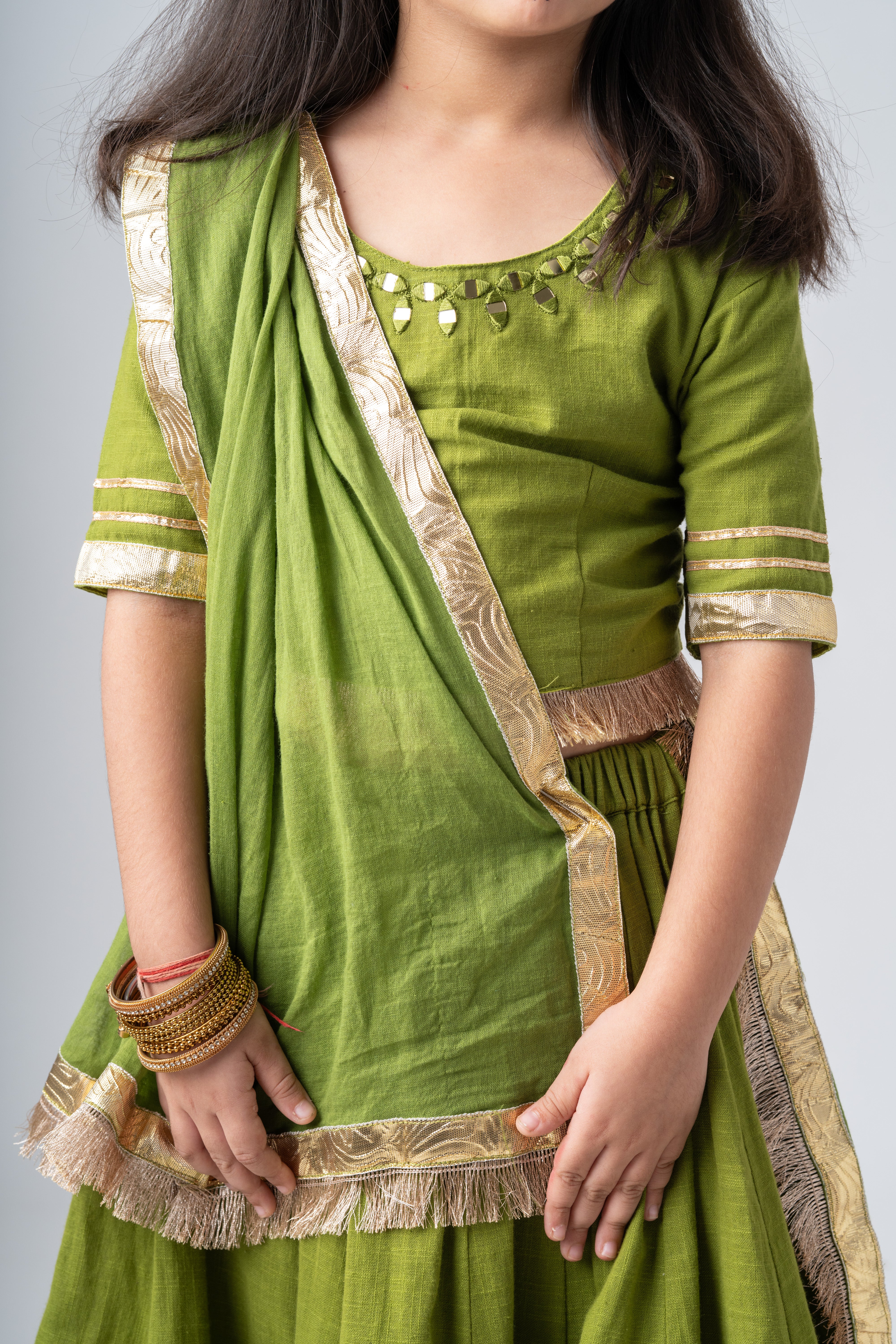 Girls Padmavati Pure Cotton Chaniya Choli Ethnic Clothing set - Green