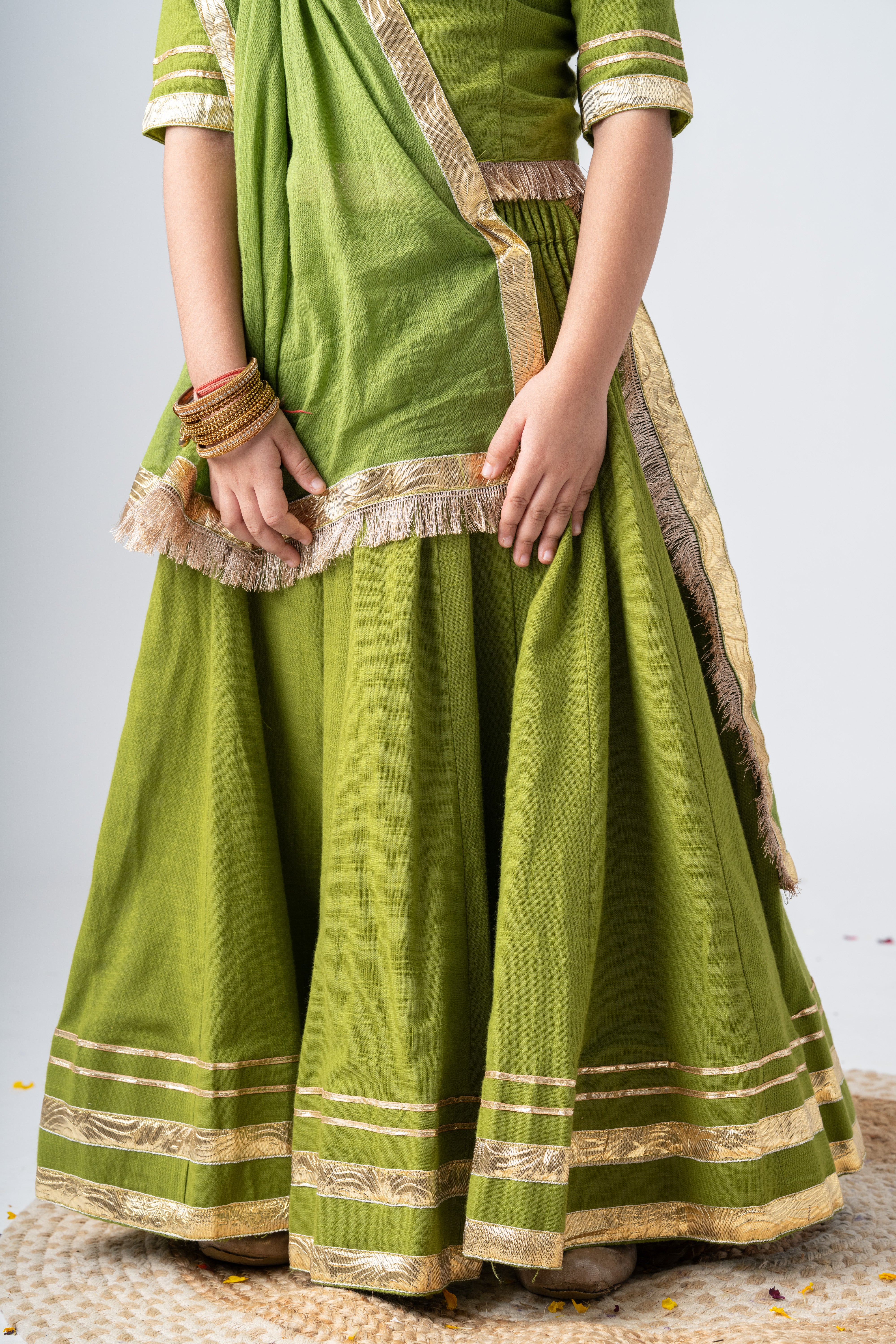 Girls Padmavati Pure Cotton Chaniya Choli Ethnic Clothing set - Green
