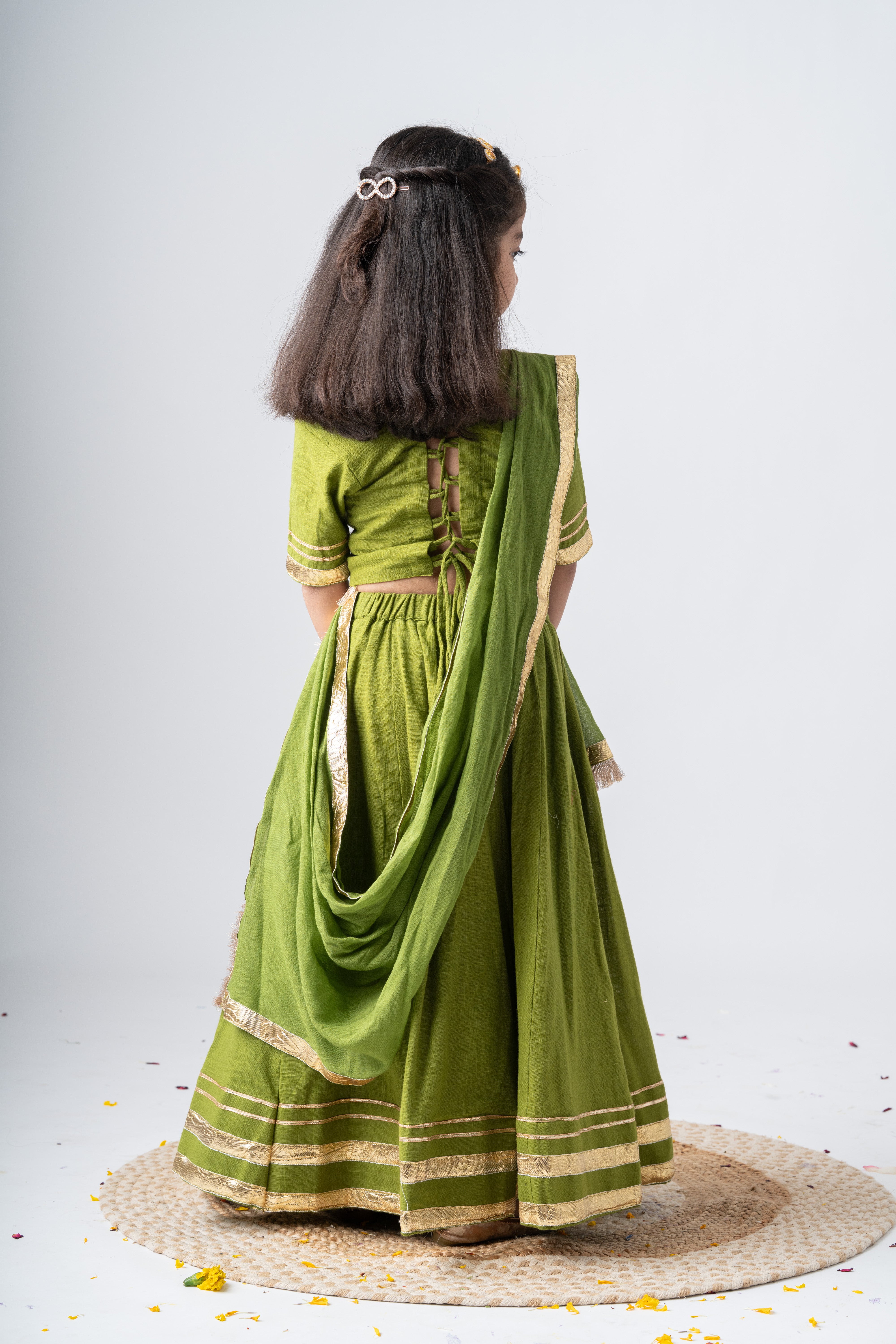 Girls Padmavati Pure Cotton Chaniya Choli Ethnic Clothing set - Green