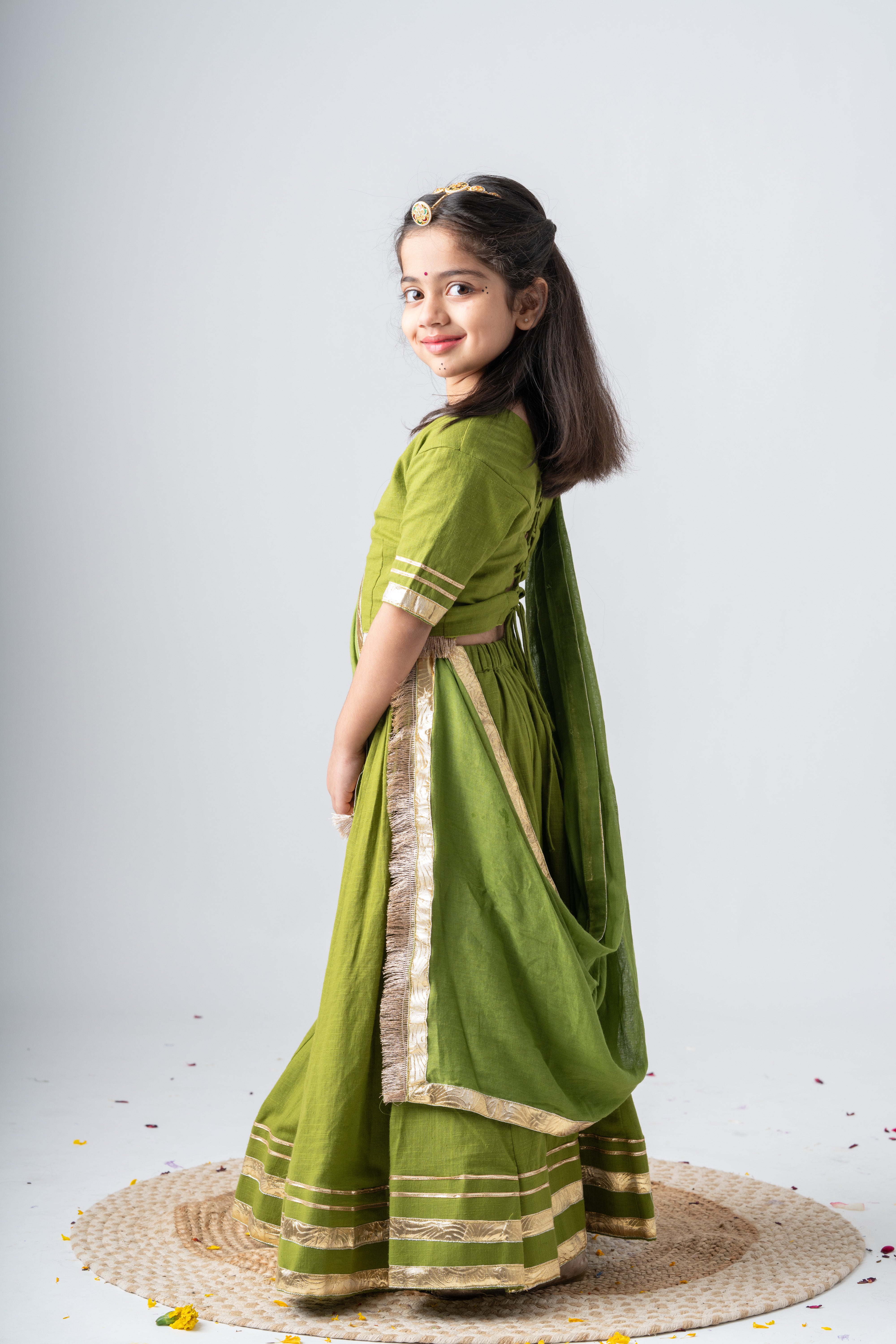 Girls Padmavati Pure Cotton Chaniya Choli Ethnic Clothing set - Green