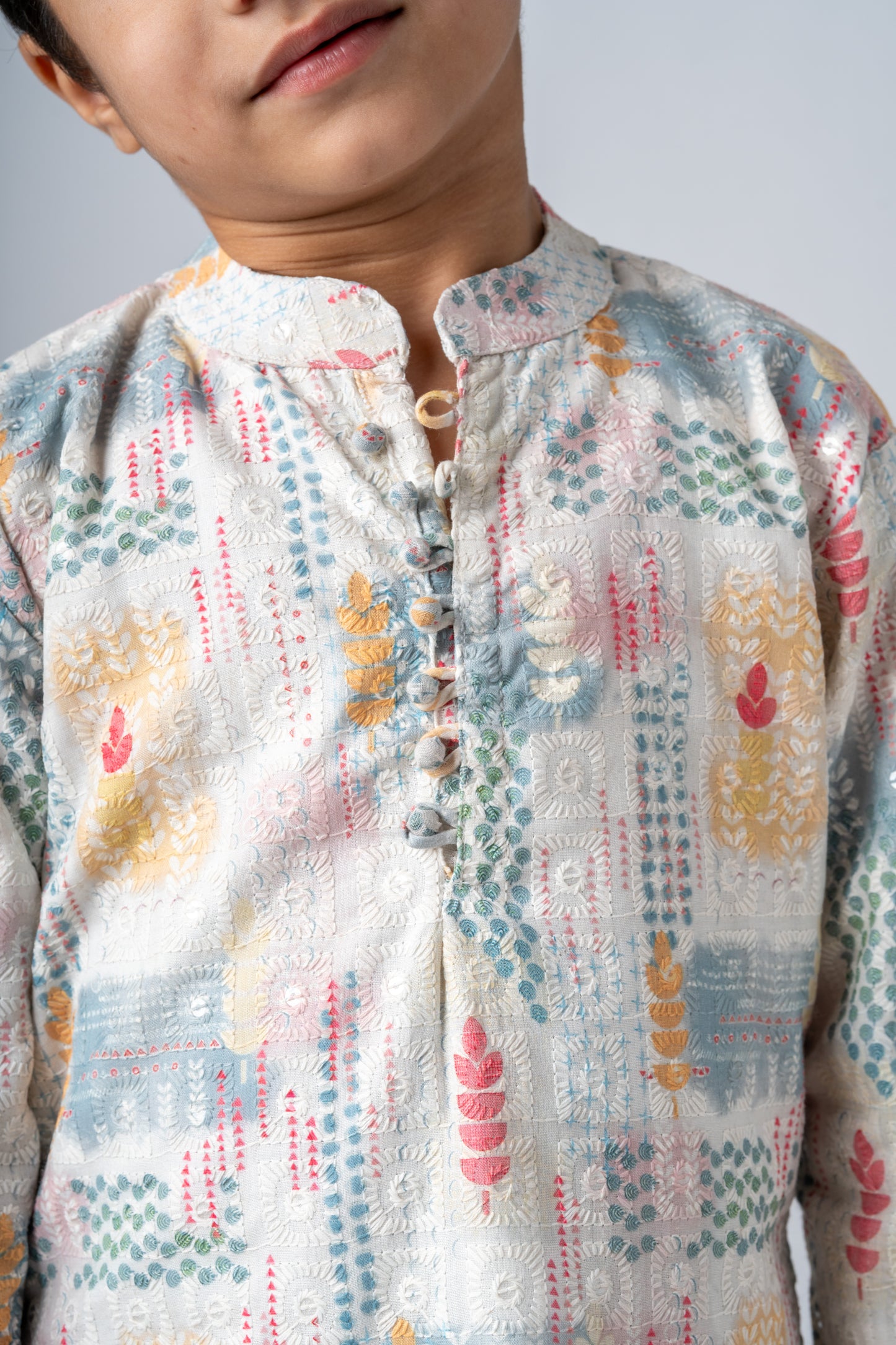 Boys Sangeet Printed Schiffli Kurta with Salwar ethnic clothing set - Off white