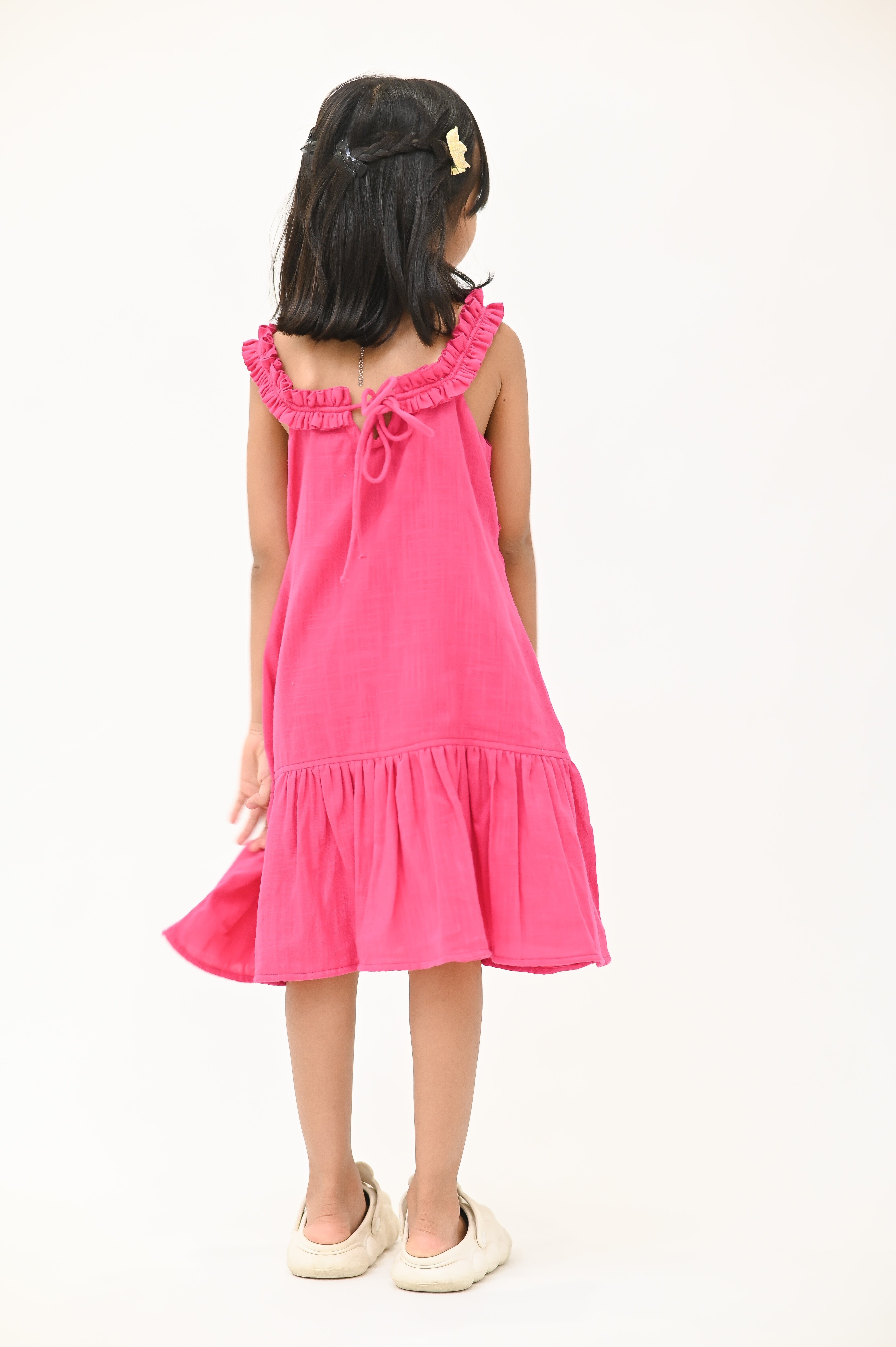 Girls Barbie Solid A-line gathered dress - Pink