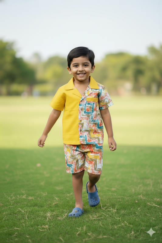 Boys Amazon Pure Cotton Clothing Set - Mustard & Teal