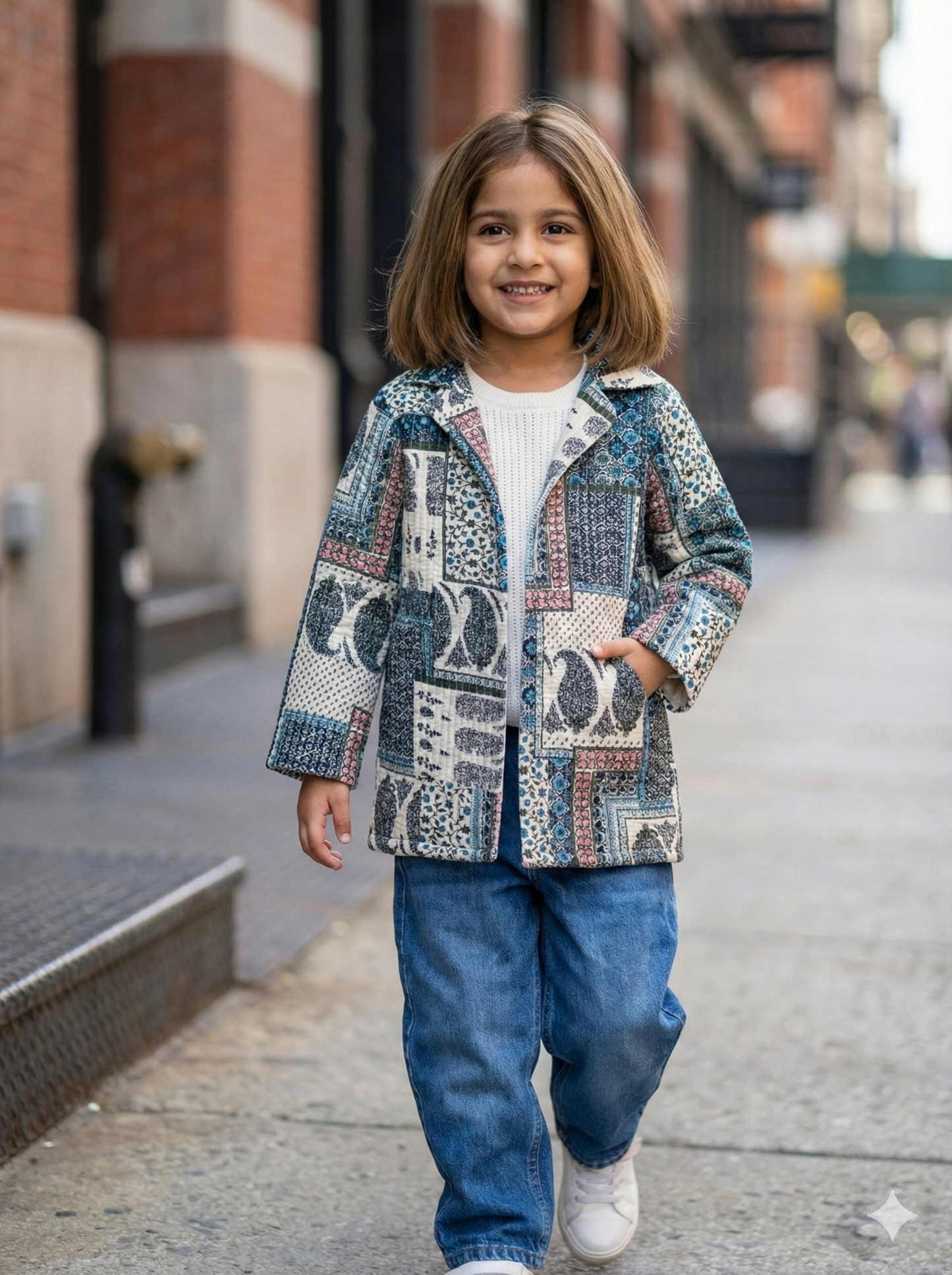 Girls Pure Cotton Printed Quilted Warm Jacket - Boho