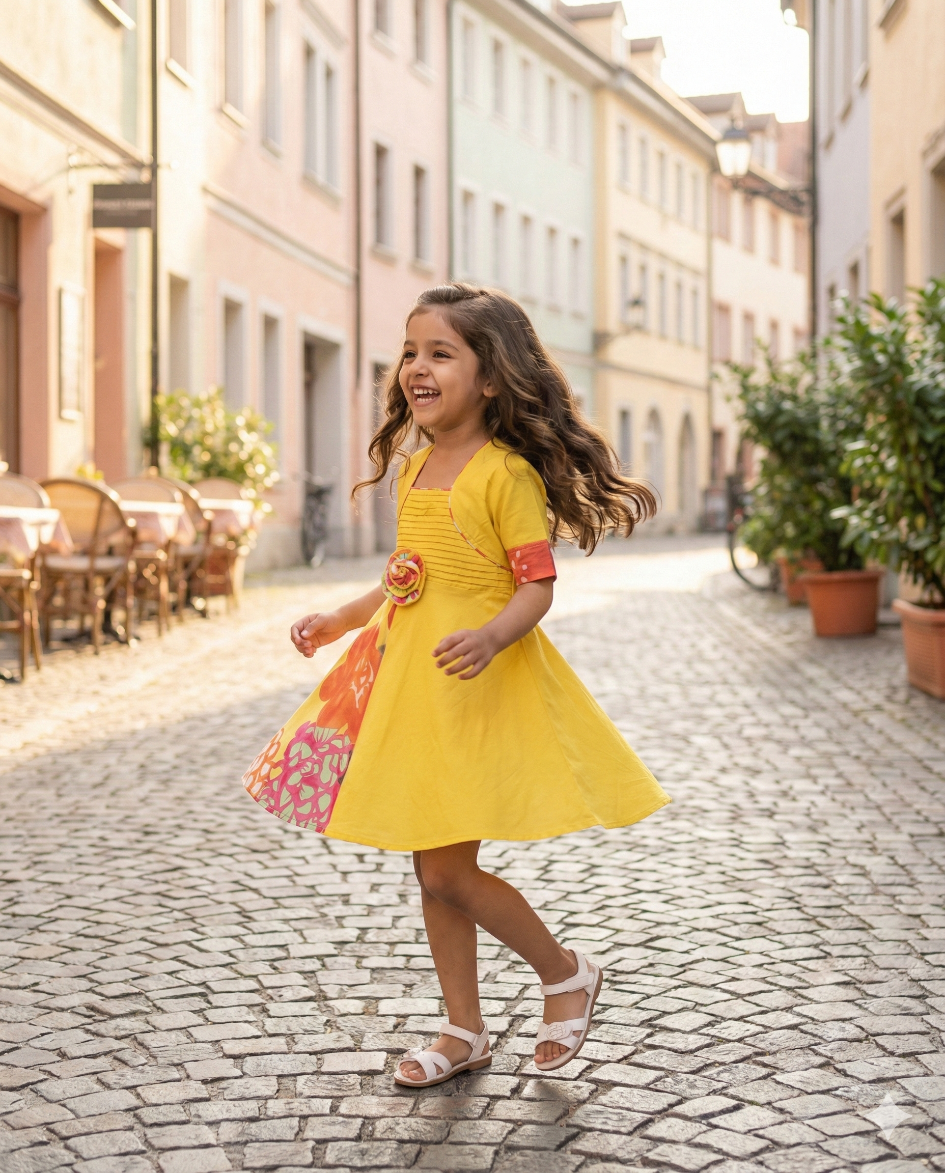 Girls Carnival Pure Cotton asymmetrical dress - Yellow