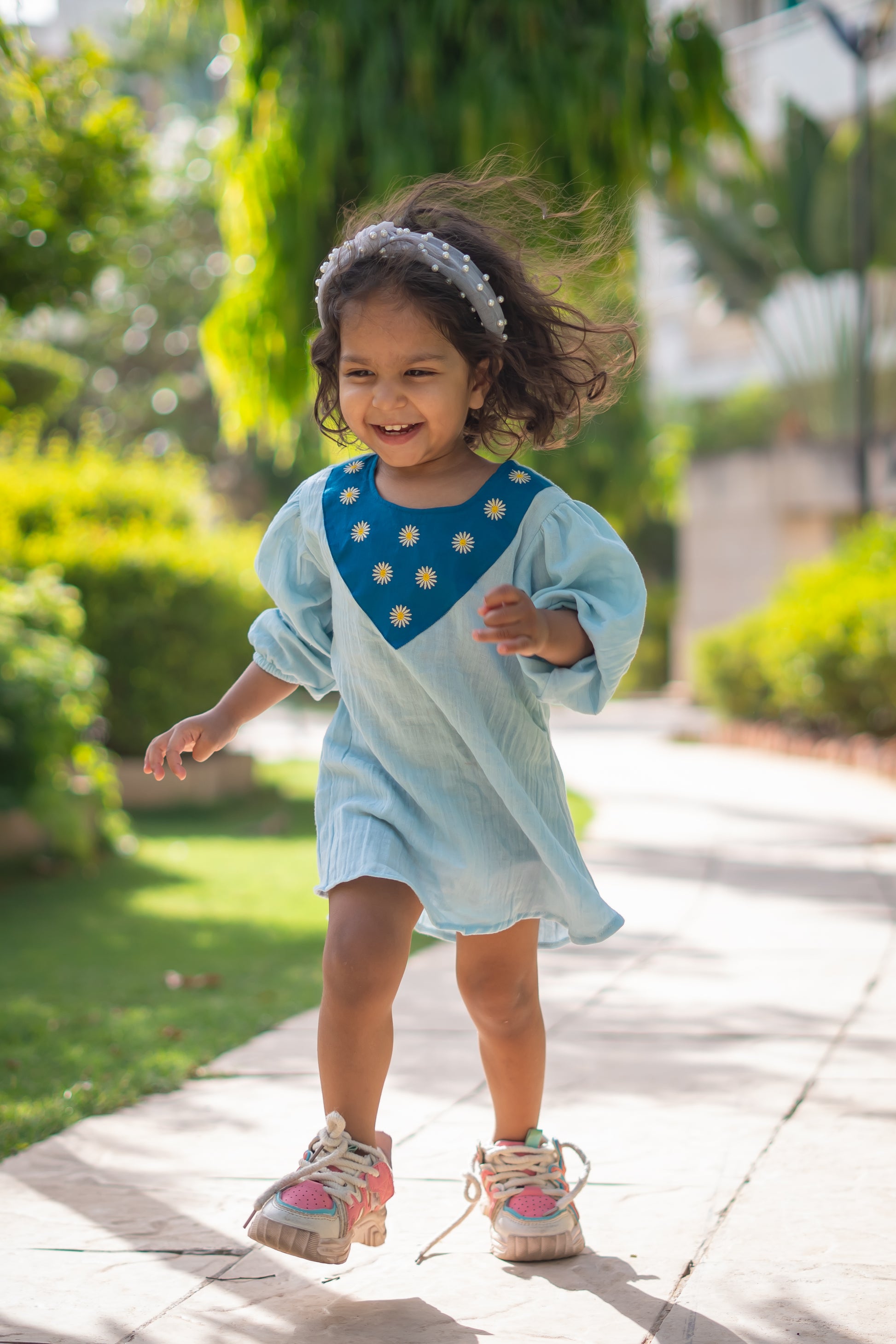 Girls Pure Muslin Summer Dress with Embroidery - Sky Blue - Peekaaboo Kids - Below 1000, Dress, Featured, Girls