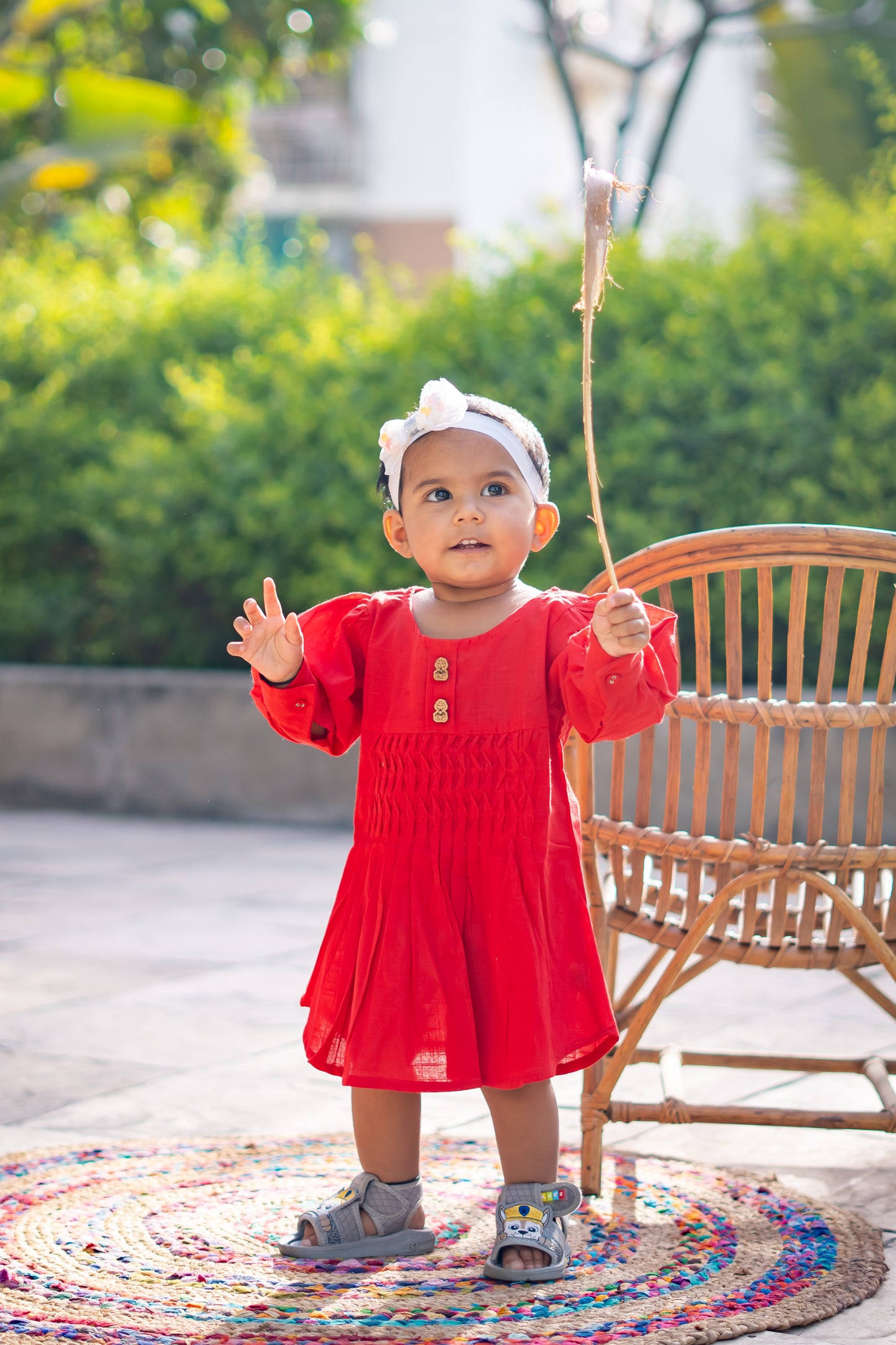 Girls Summer Cotton Dress with Pintuck Detailing - Red - Peekaaboo Kids - Below 1000, Dress, Girls