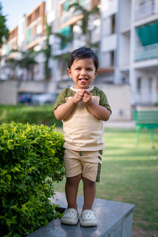 Boys Thunderbolt 100% Cotton Clothing Set - Olive-Beige - Peekaaboo Kids - Below 1000, Boys, Clothing Set, Coord Set, Featured