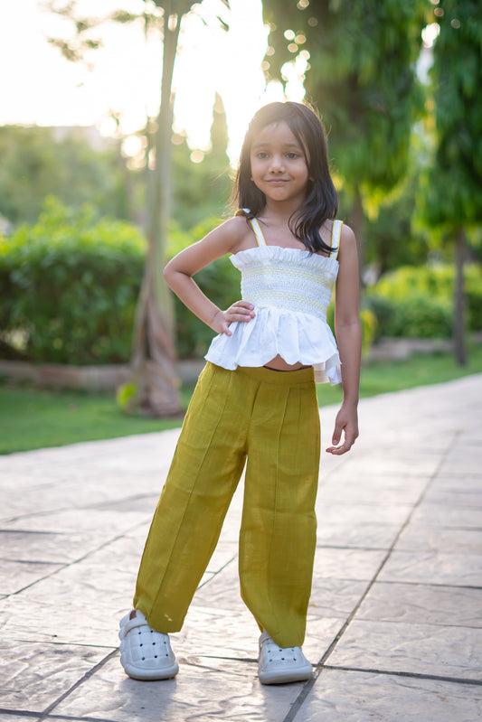 Girls Hawai Smocked Crop Top & Pleated Pants - Peekaaboo Kids - Above 1000, Clothing Set, Coord Set, Featured, Girls, Resort Wear