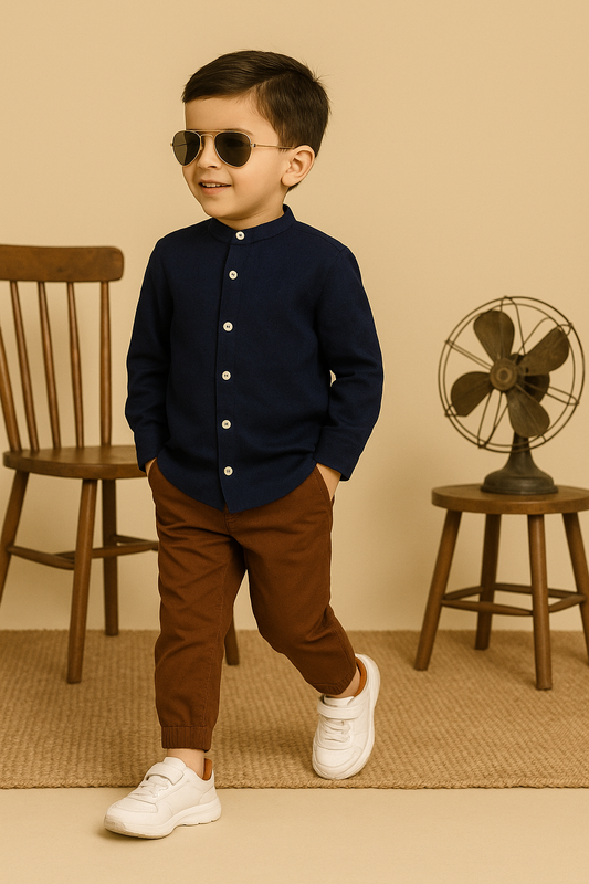 Boys Gentleman Pure Cotton Classic Clothing Set - Navy Blue