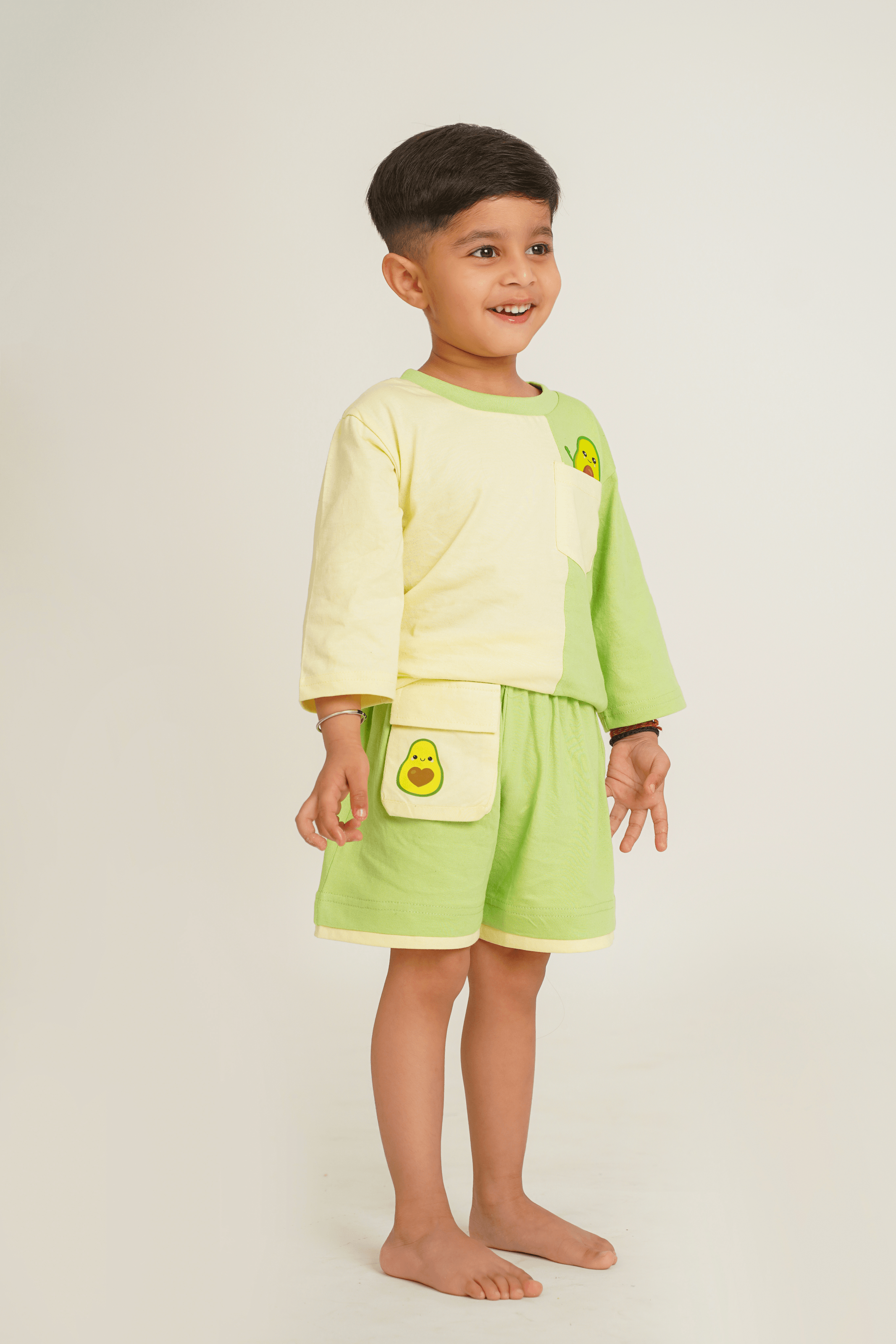 Boys 100% Cotton Knit Set with avocado print - Green - Peekaaboo Kids - Below 1000, Boys, Coord Set