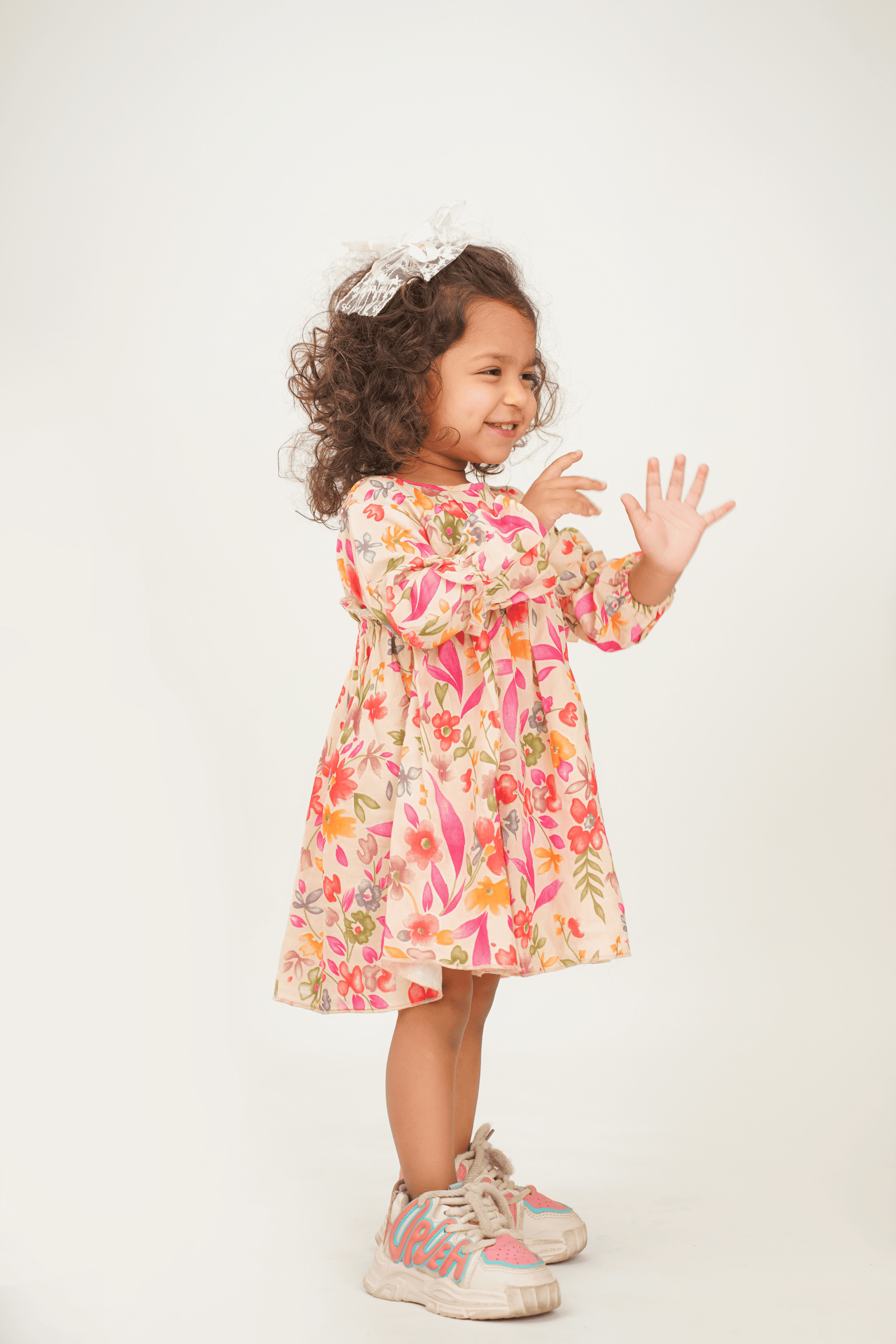 Girls Mulmul asymmetrical Printed Dress - Cream & Pink - Peekaaboo Kids - Below 1000, Dress, Featured, Girls