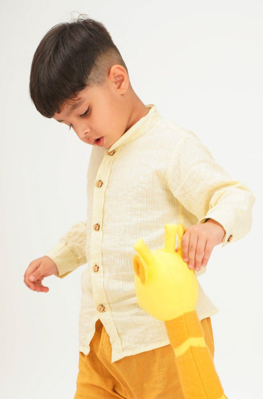 Boys Pure Cotton Shirt - Yellow/Mauve - Peekaaboo Kids - Below 1000, Boys, Shirt