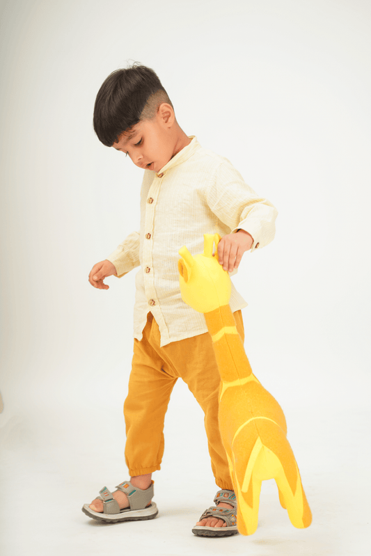 Boys Pure Cotton Yellow Shirt With Miyani Pants Set - Peekaaboo Kids - Below 1000, Boys, Clothing Set