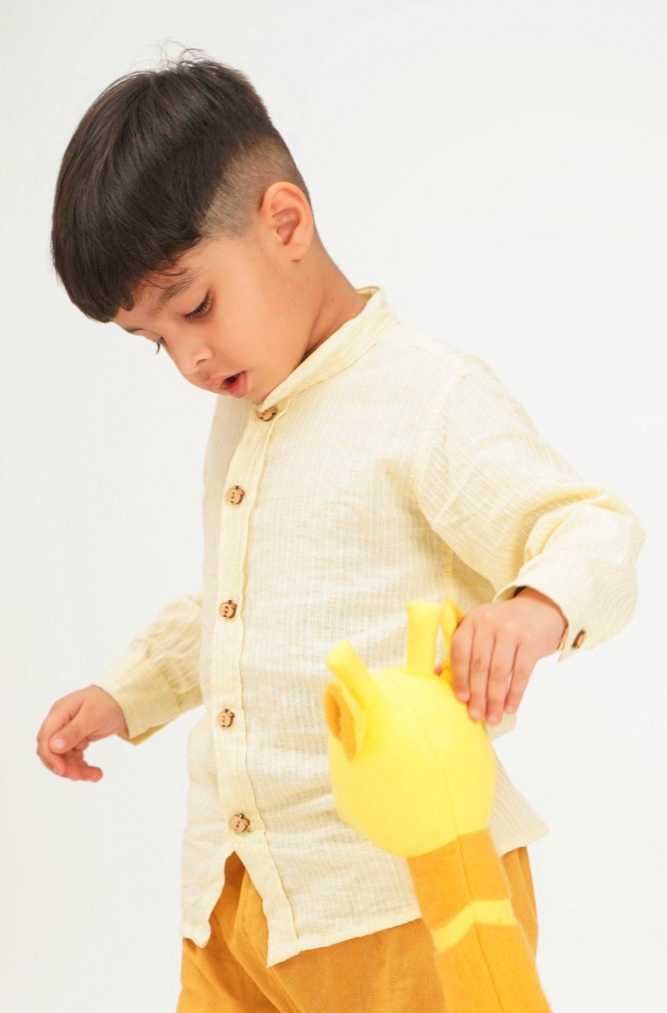 Boys Pure Cotton Shirt - Mauve/Yellow - Peekaaboo Kids - Below 1000, Boys, Shirt